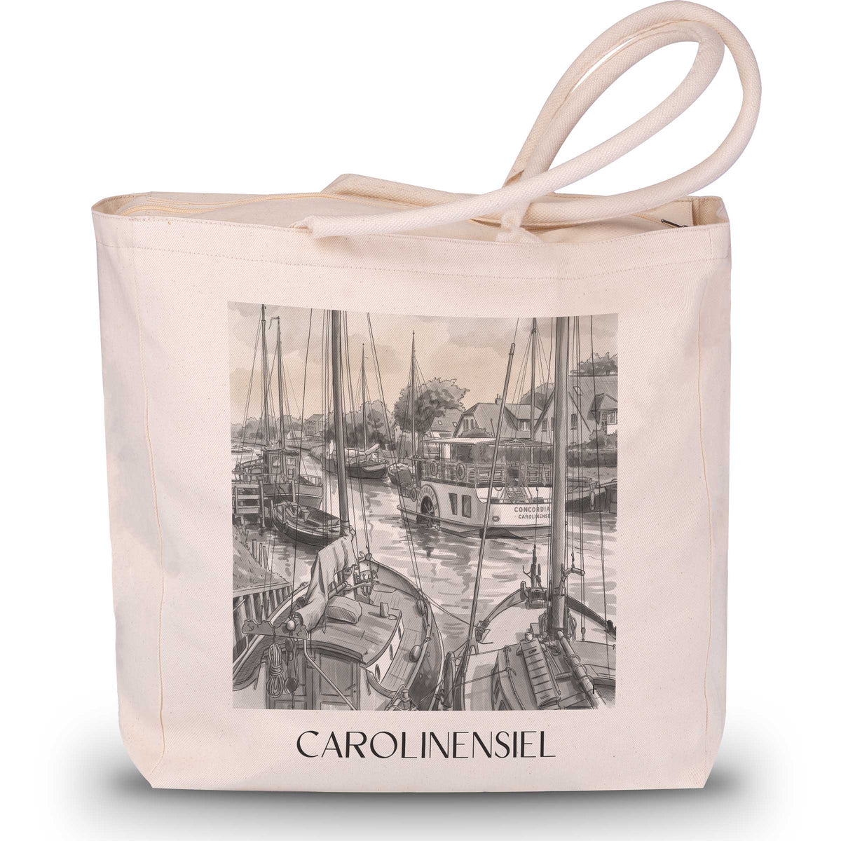 Carolinensiel Shopping Tasche - Ostfriesland - Deutschland Tote Bag - Einkaufstasche im Aquarell Schwarz-Weiß Stil - favplace