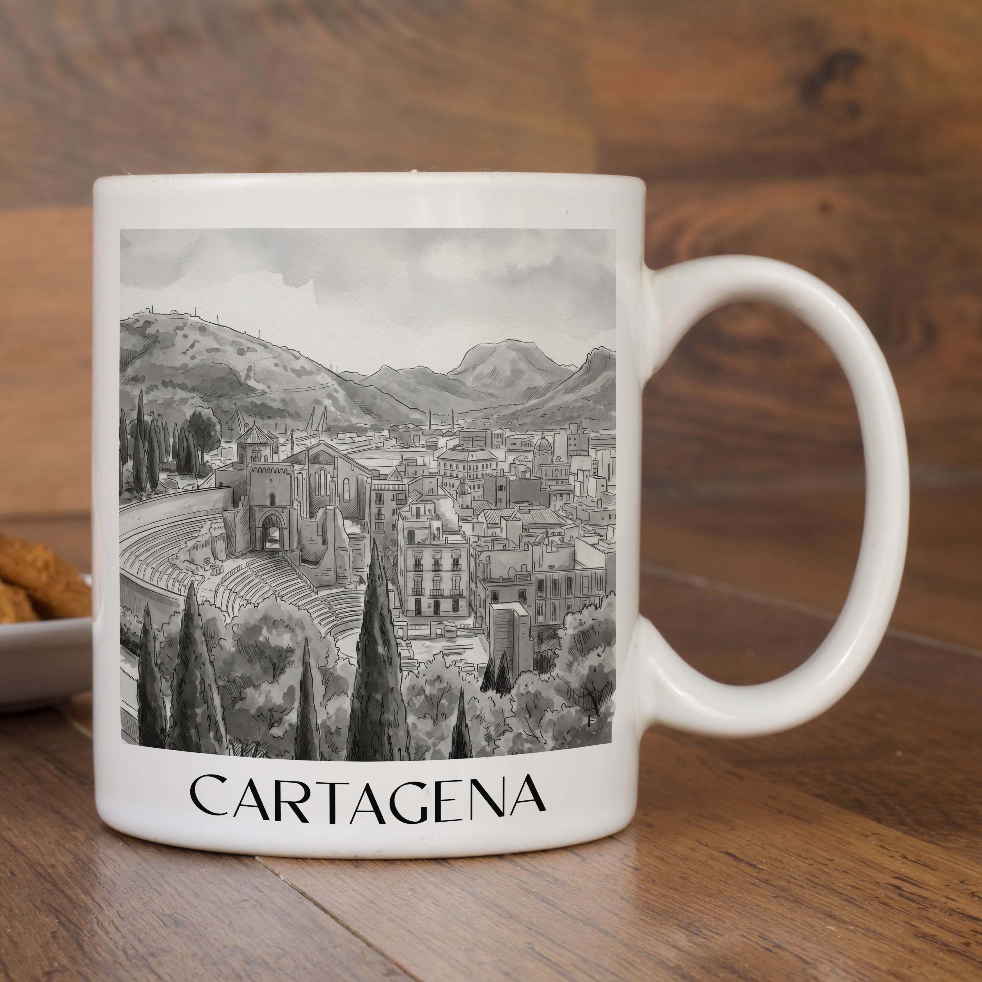 cartagena-spanien-spanien-kaffeebecher-aquarell-schwarz-weiss