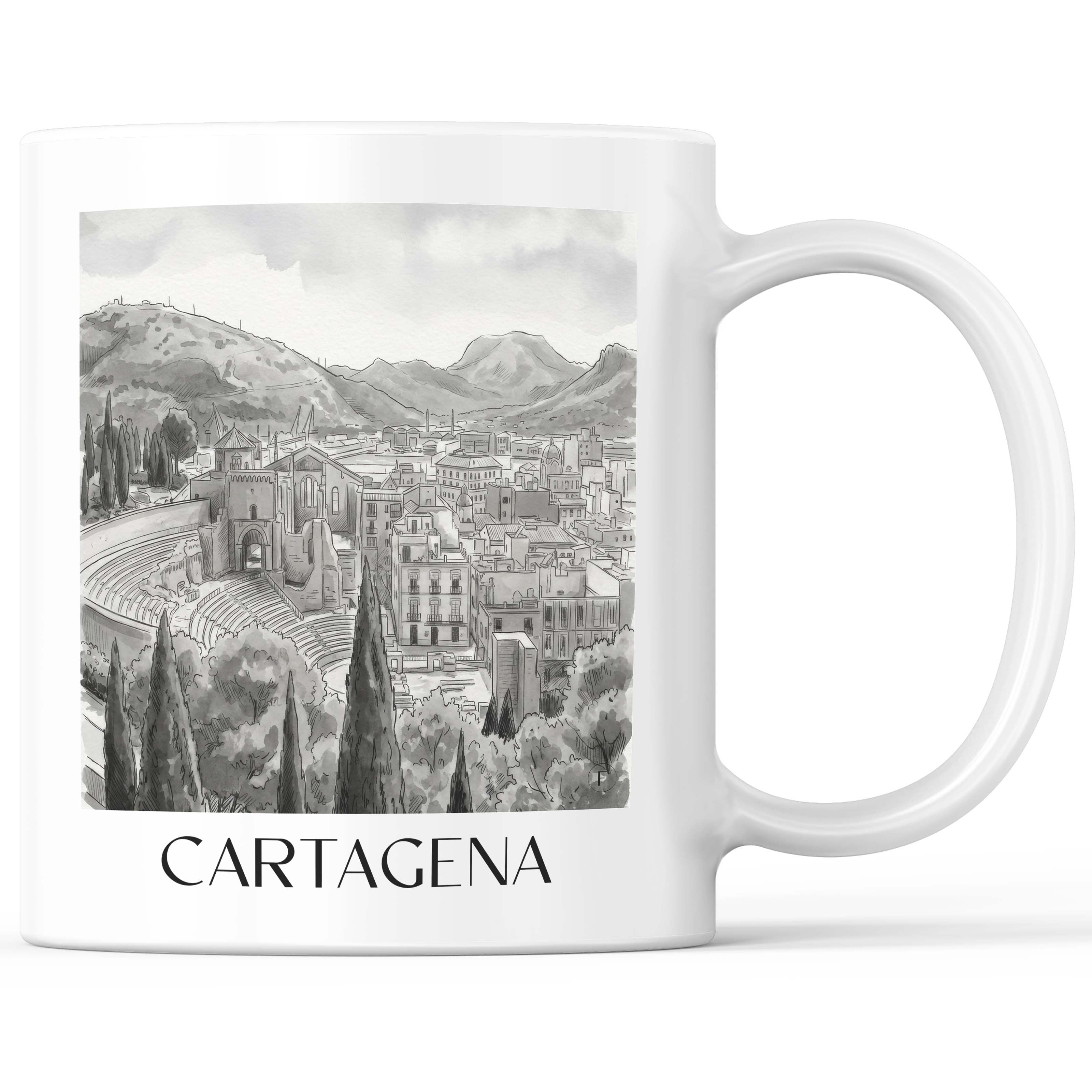 Cartagena Kaffeebecher - Spanien - Spanien Becher - Kaffeetasse im Aquarell Schwarz-Weiß Stil - favplace