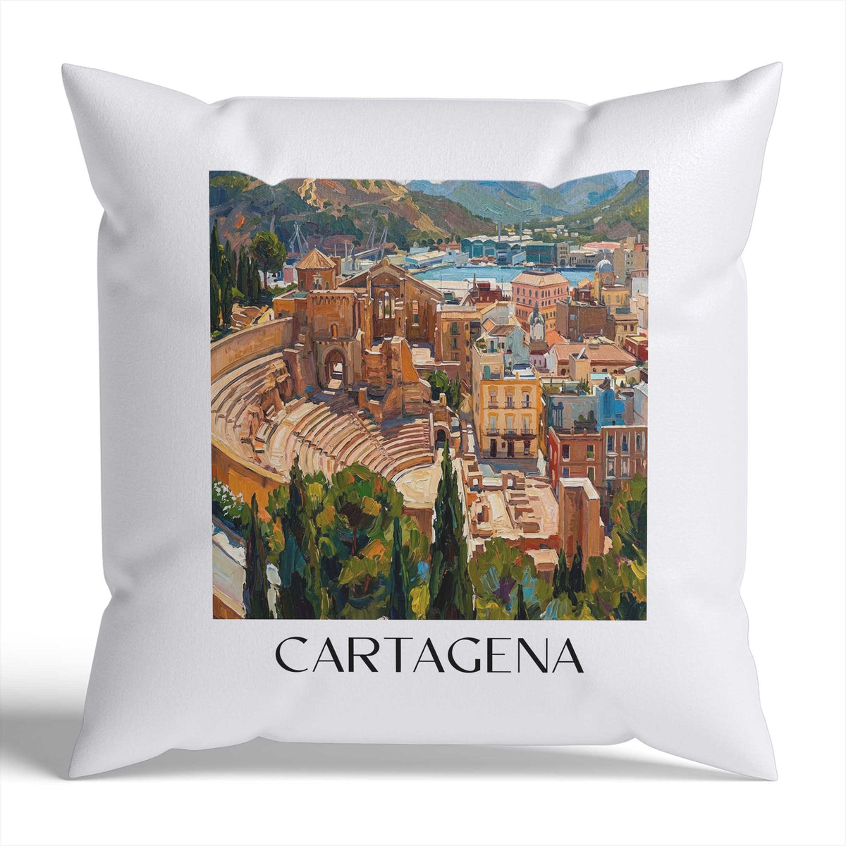 Cartagena Kissenhülle - Zierkissen Bezug - Spanien - Spanien Kissen bzw. Kissenbezug im Ölgemälde Stil - favplace