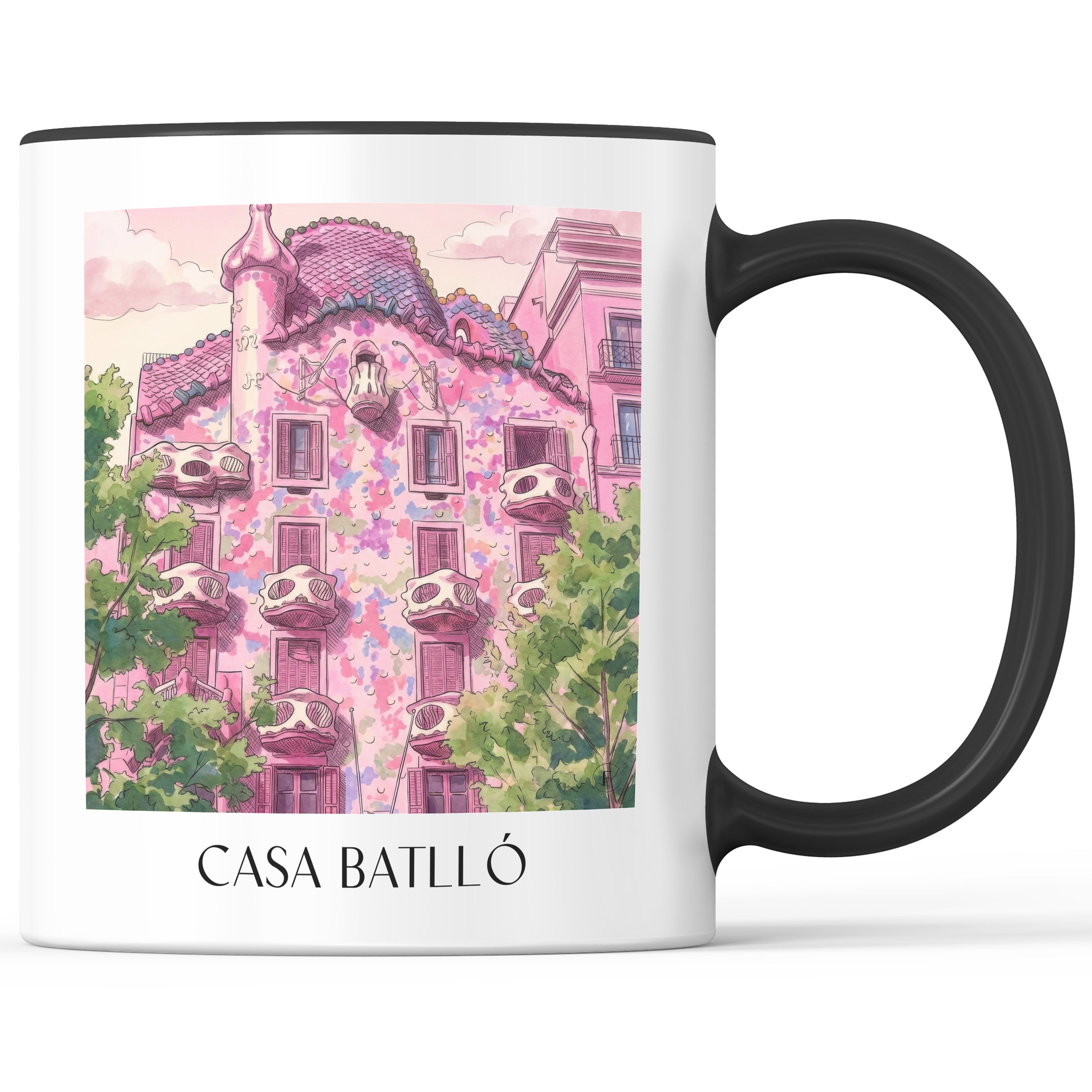 casa-batlló-barcelona-spanien-kaffeebecher-aquarell-pink-rosa