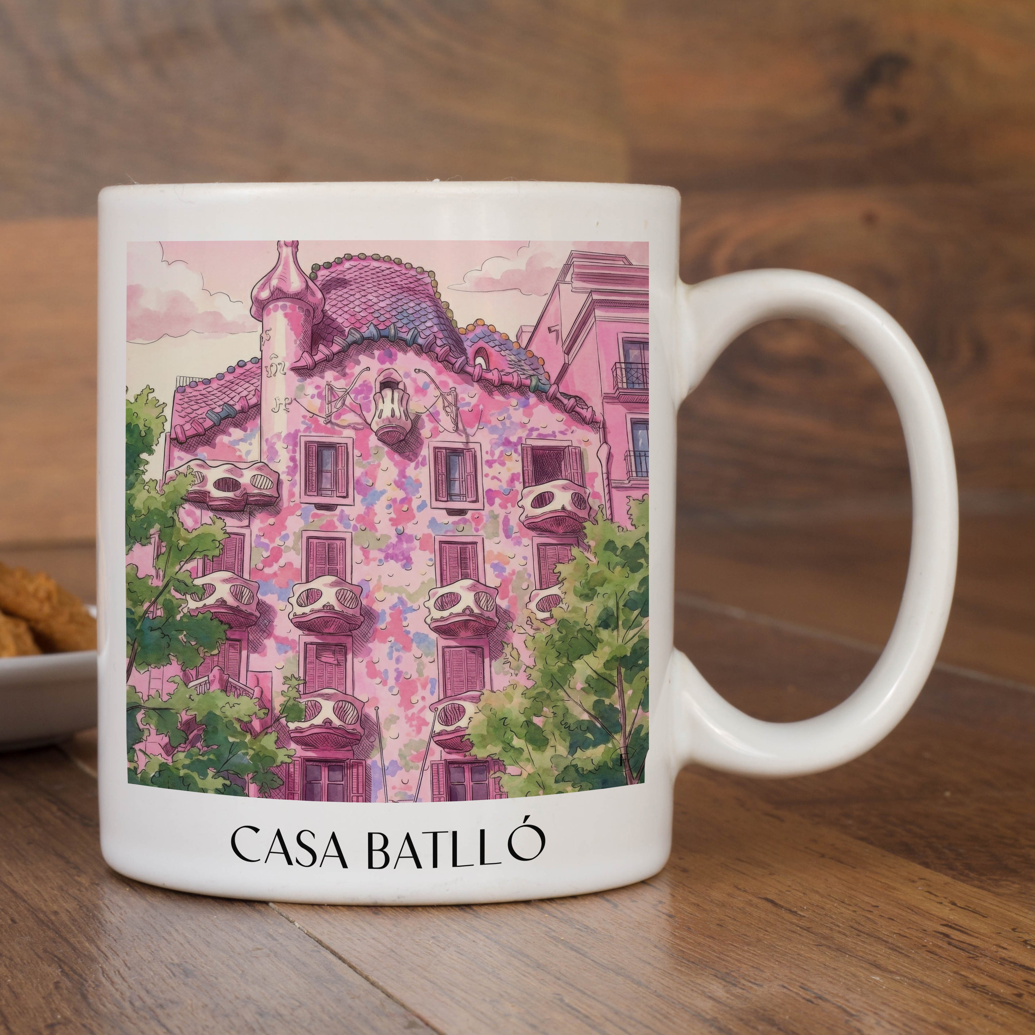 casa-batlló-barcelona-spanien-kaffeebecher-aquarell-pink-rosa