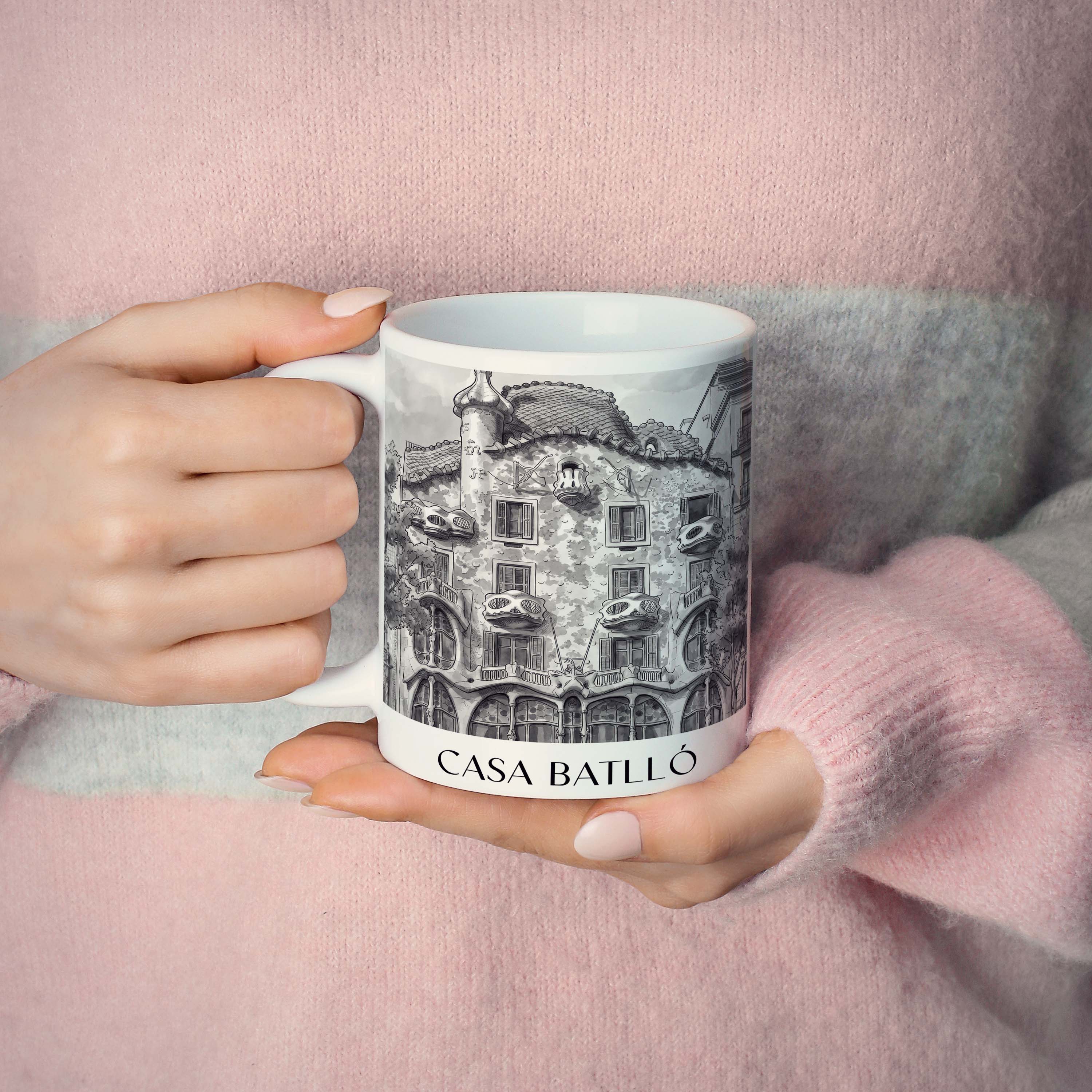 casa-batlló-barcelona-spanien-kaffeebecher-aquarell-schwarz-weiss