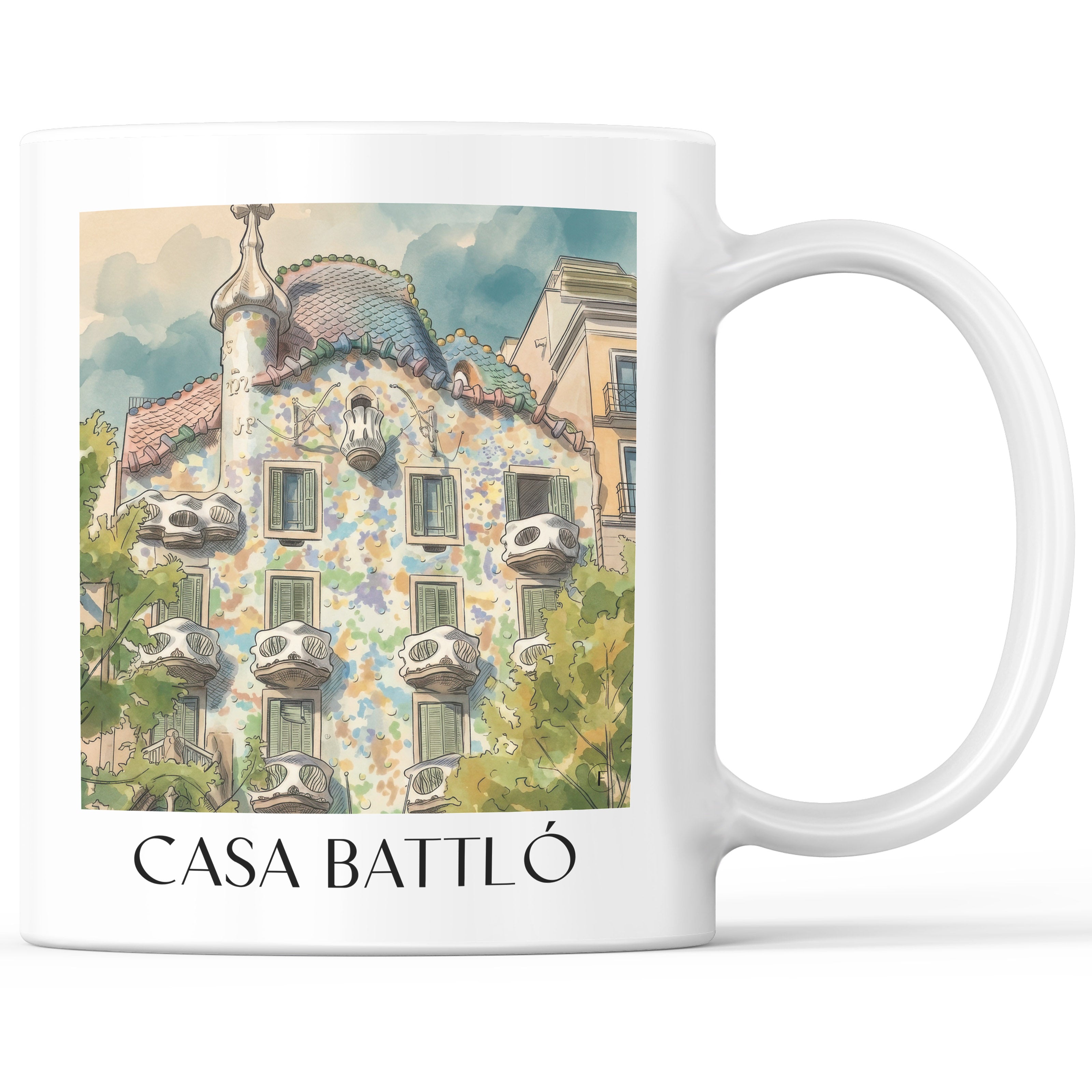 Casa Batlló Kaffeebecher - Barcelona - Spanien Becher - Kaffeetasse im Aquarell Stil - favplace