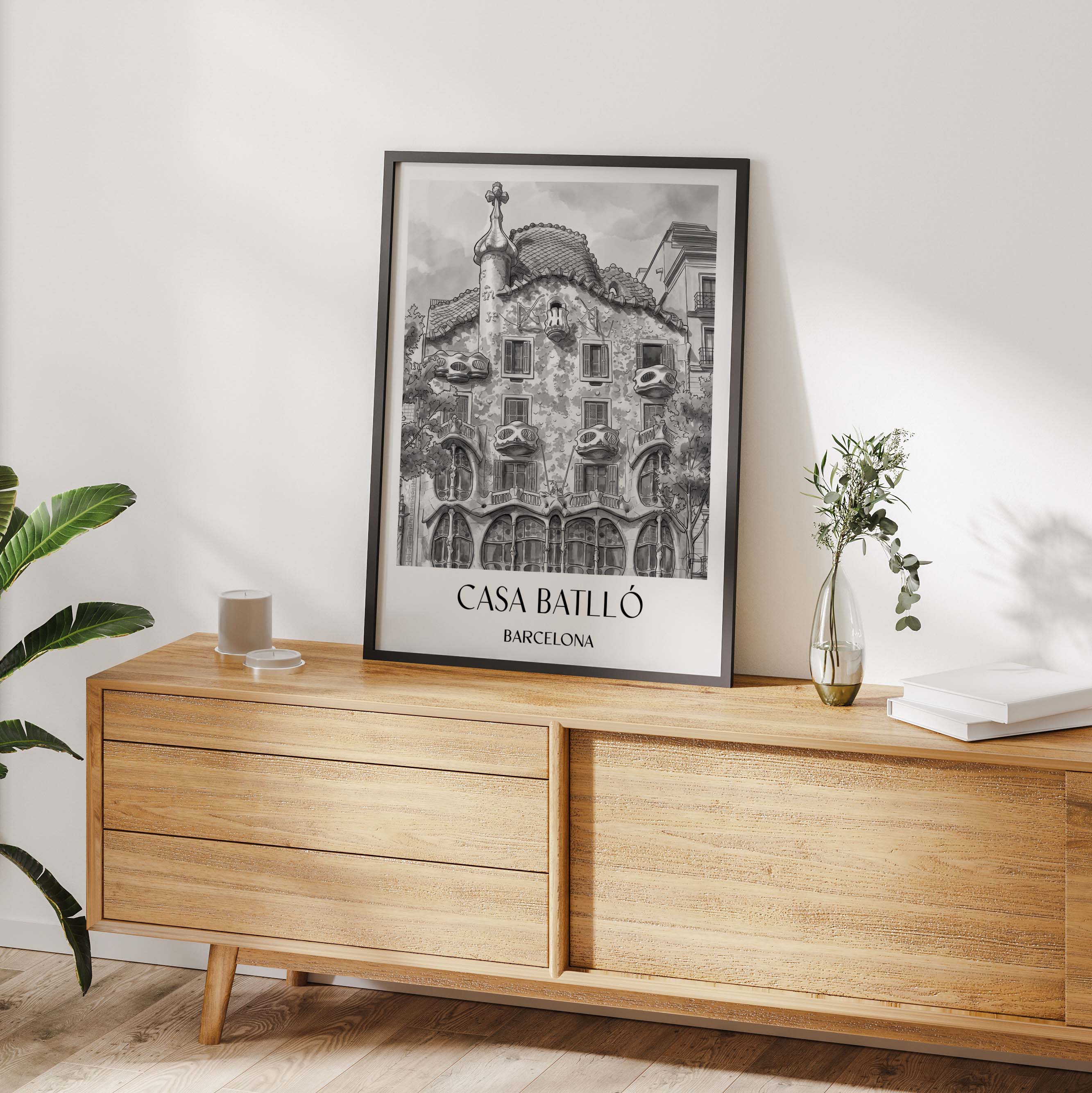 casa-batlló-barcelona-spanien-poster-aquarell-schwarz-weiss
