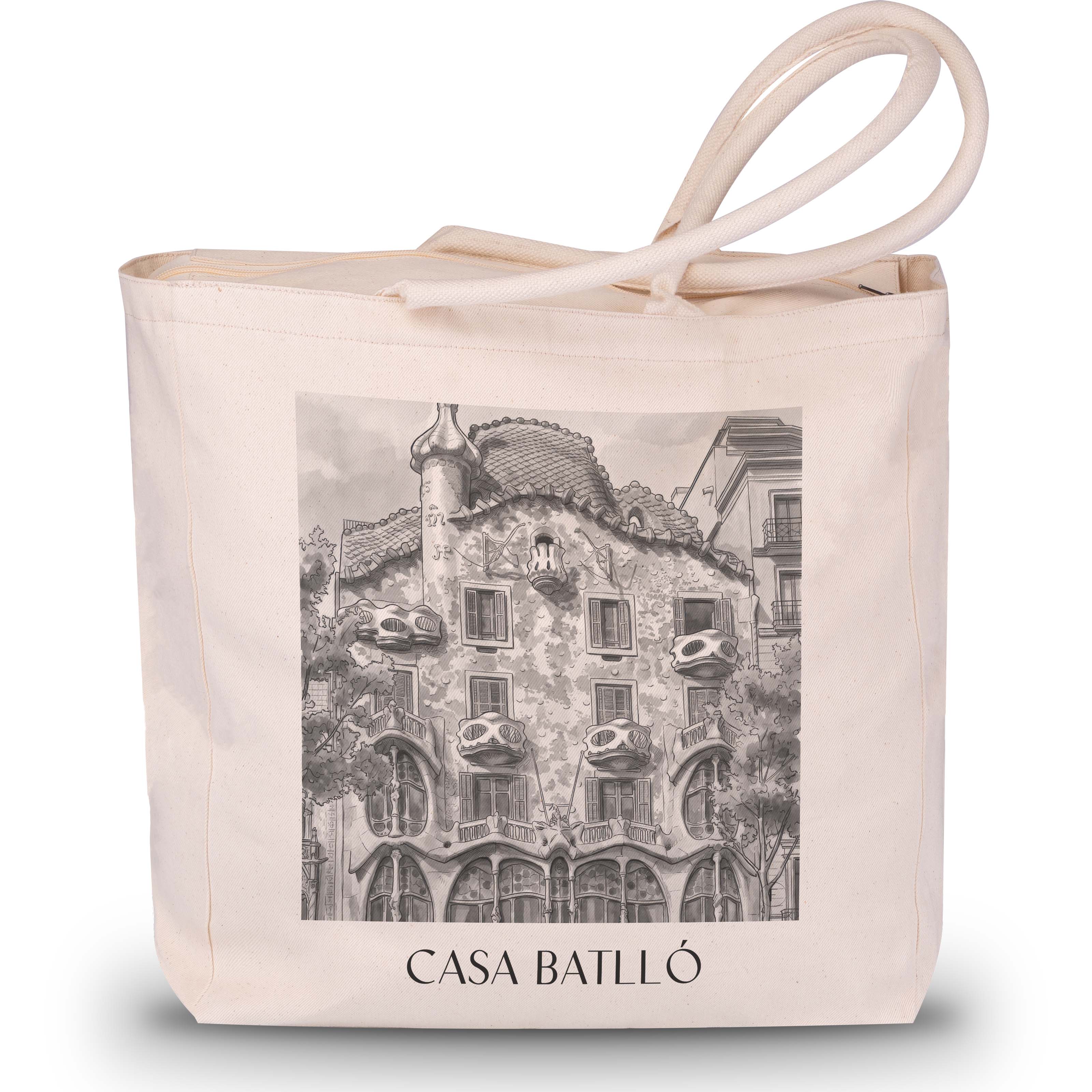 casa-batlló-barcelona-spanien-einkaufstasche-aquarell-schwarz-weiss