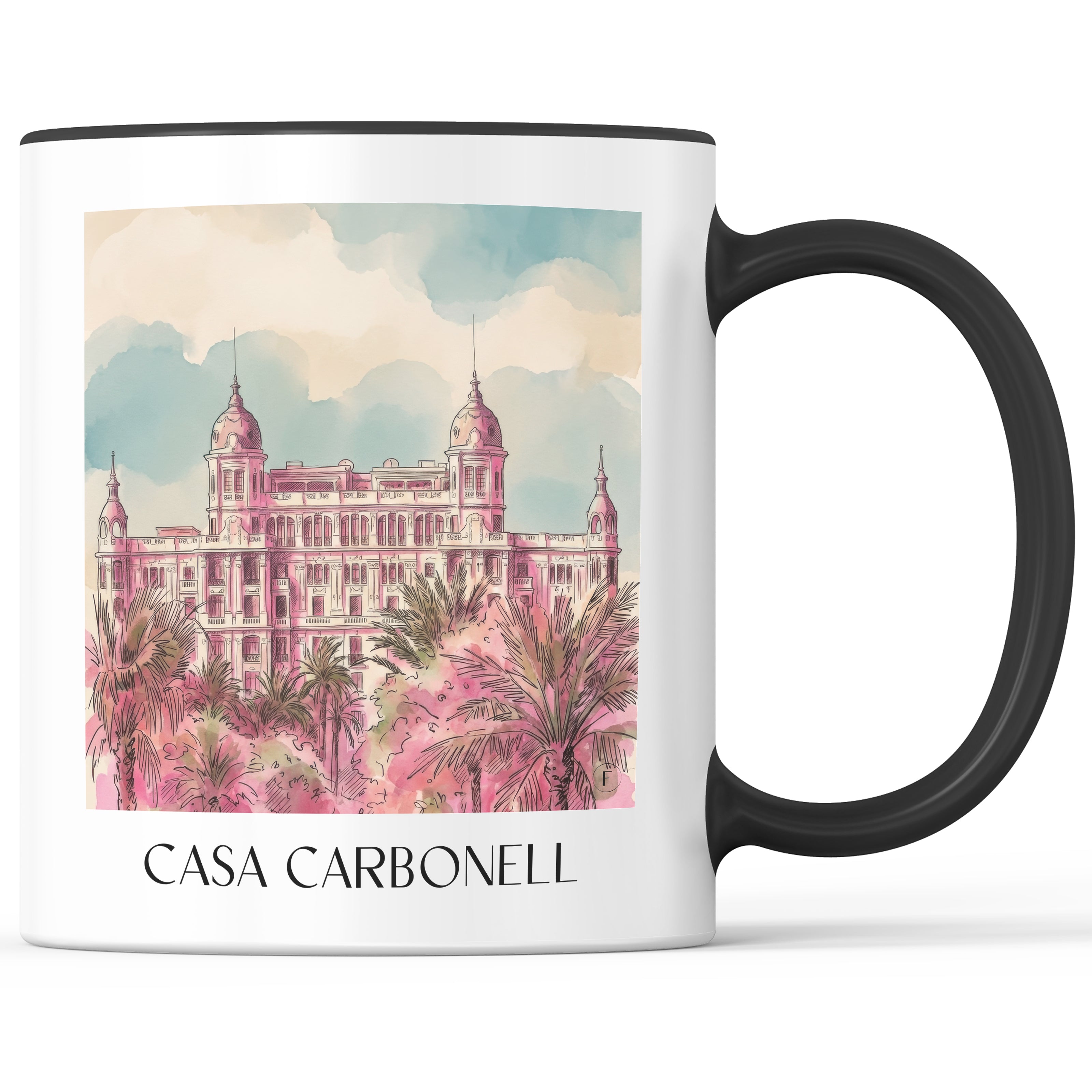 Casa Carbonell Kaffeebecher - Alicante - Spanien Becher - Kaffeetasse im Aquarell Pink Stil - favplace