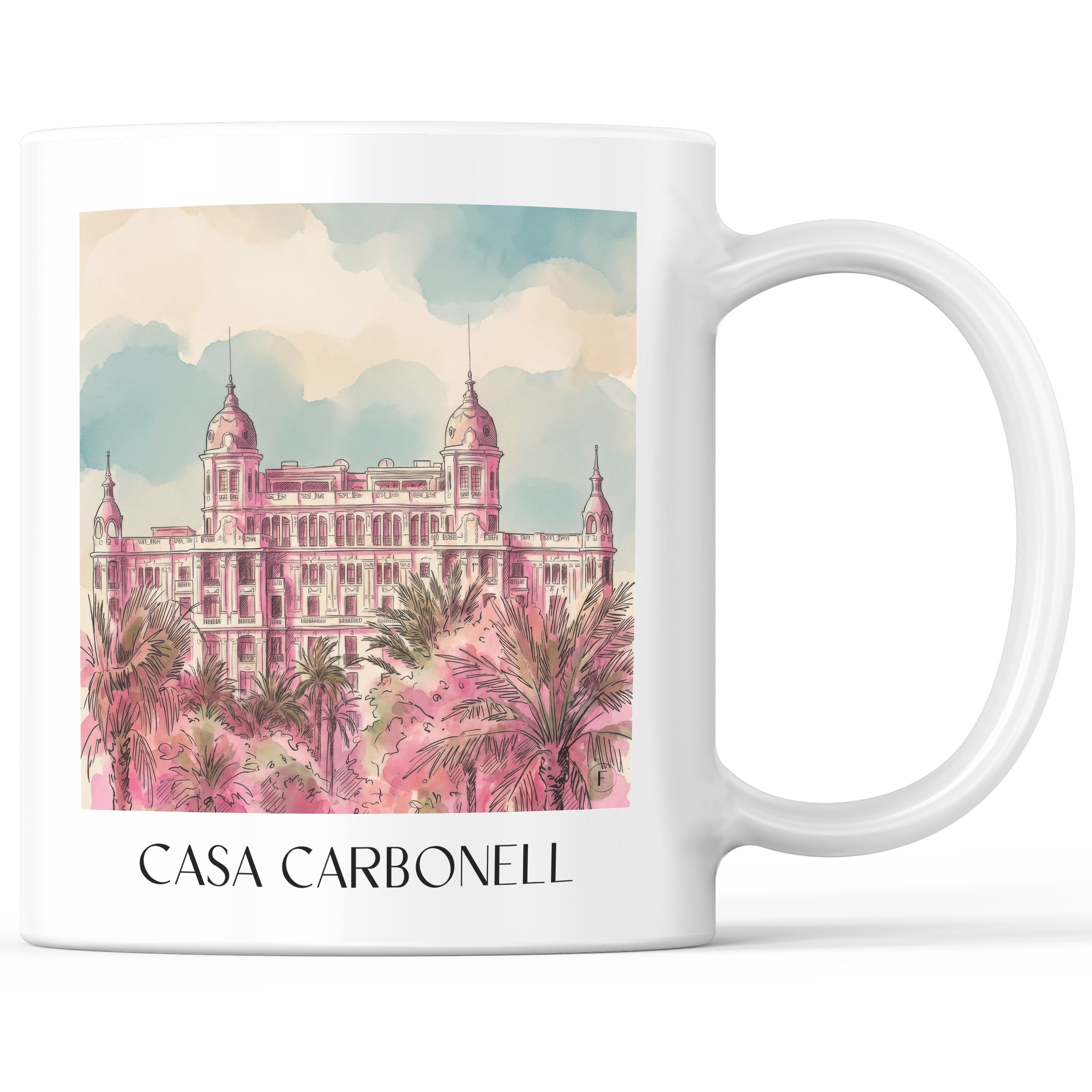Casa Carbonell Kaffeebecher - Alicante - Spanien Becher - Kaffeetasse im Aquarell Pink Stil - favplace