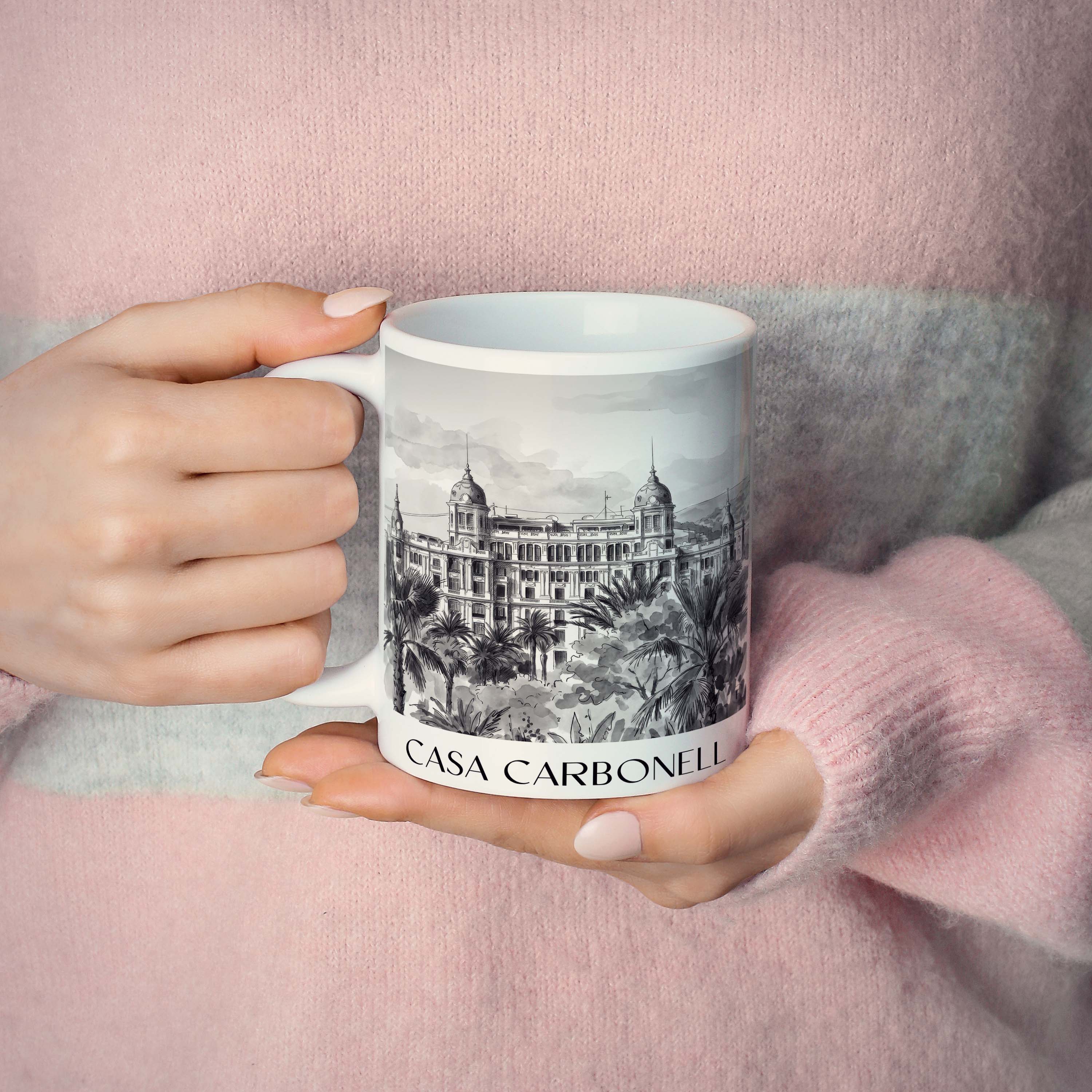 casa-carbonell-alicante-spanien-kaffeebecher-aquarell-schwarz-weiss
