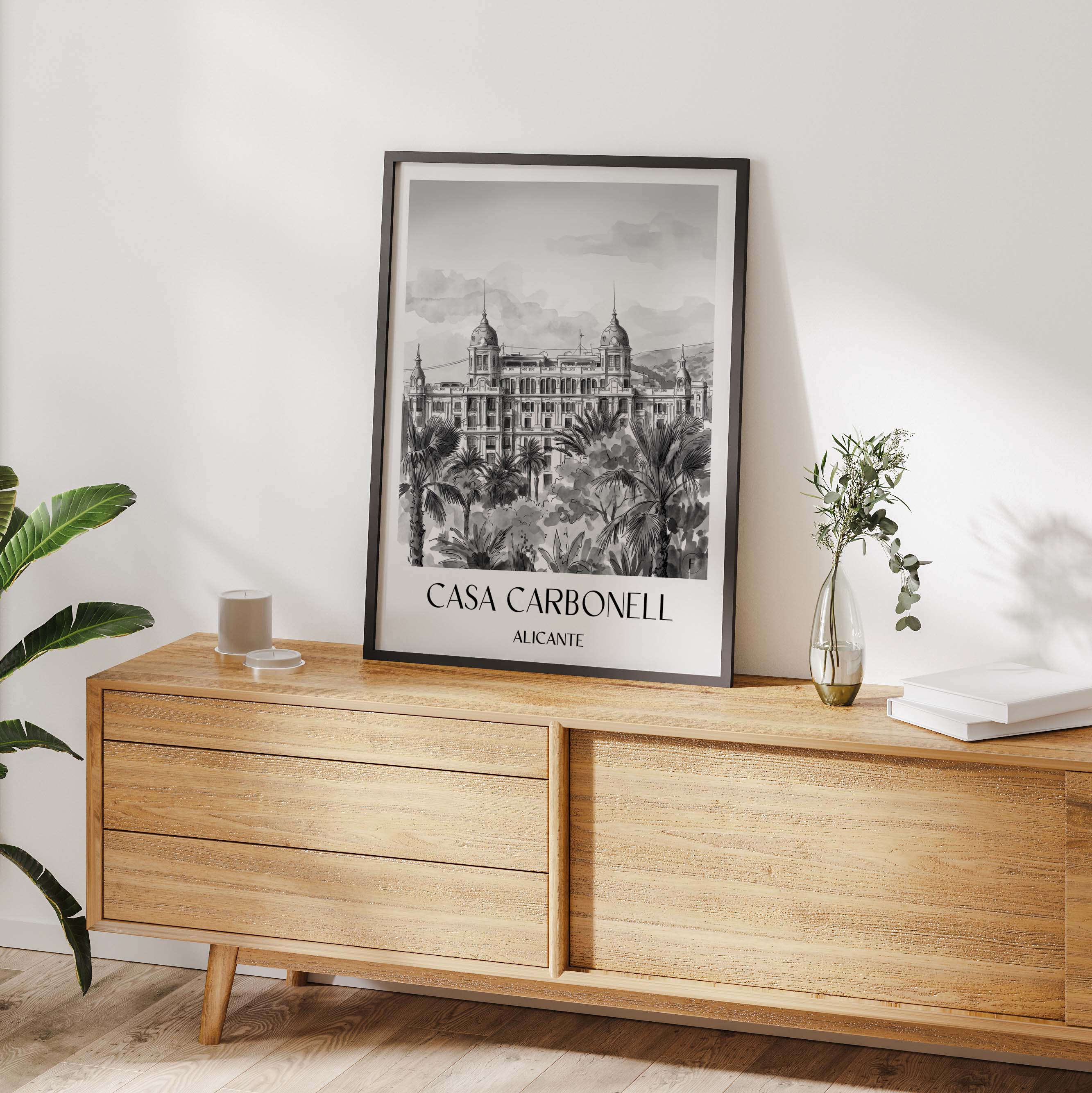 casa-carbonell-alicante-spanien-poster-aquarell-schwarz-weiss