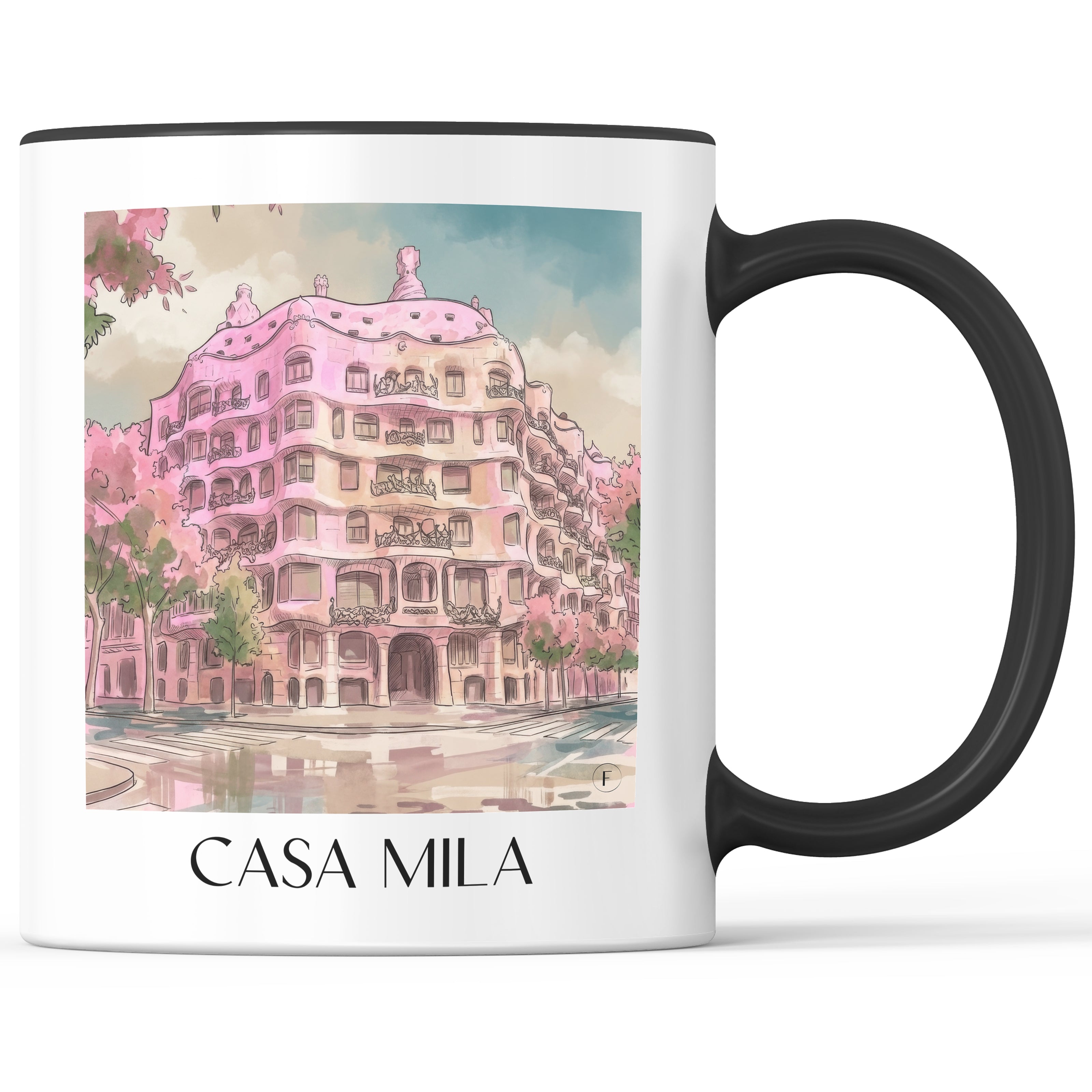 Casa Milá Kaffeebecher - Barcelona - Spanien Becher - Kaffeetasse im Aquarell Pink Stil - favplace