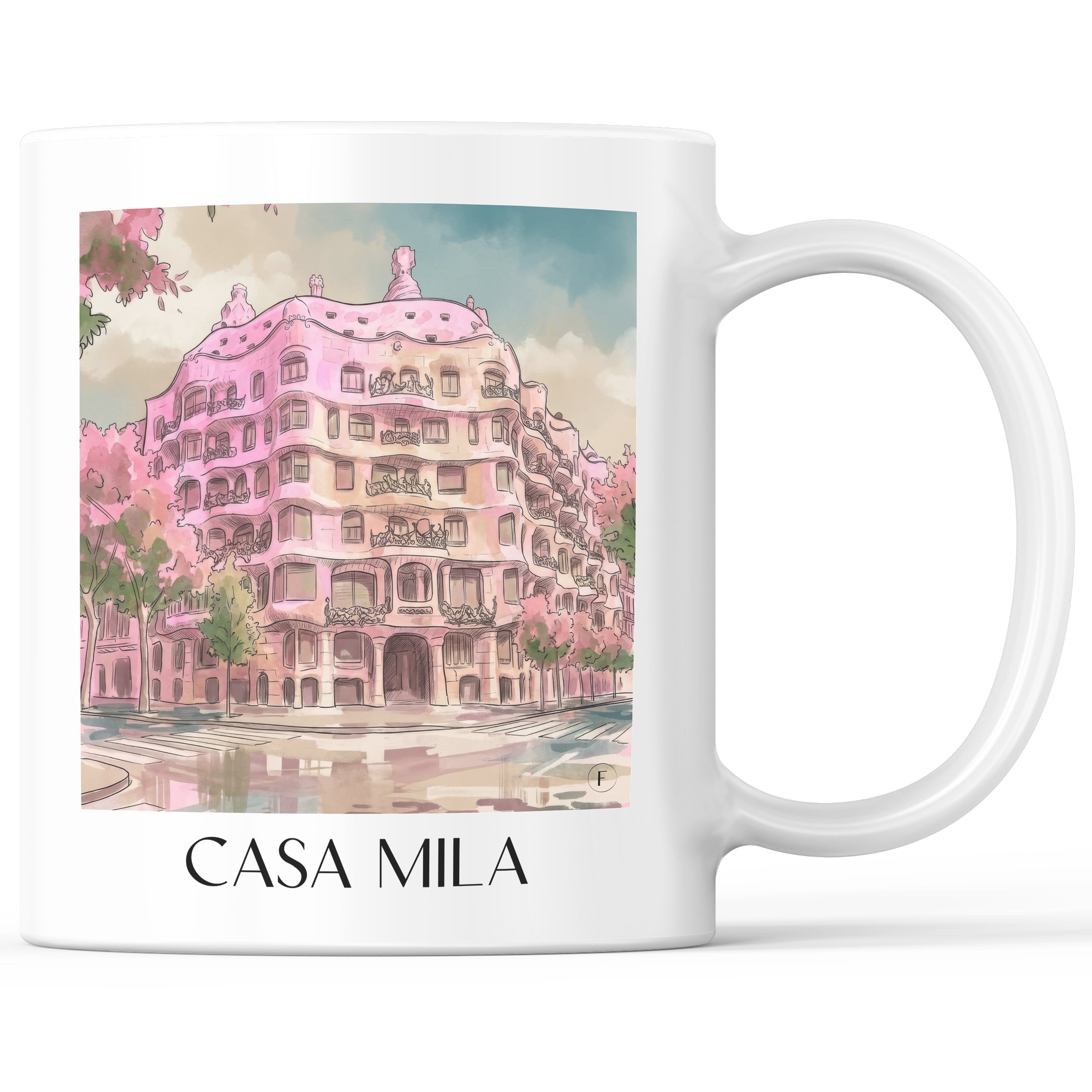 Casa Milá Kaffeebecher - Barcelona - Spanien Becher - Kaffeetasse im Aquarell Pink Stil - favplace