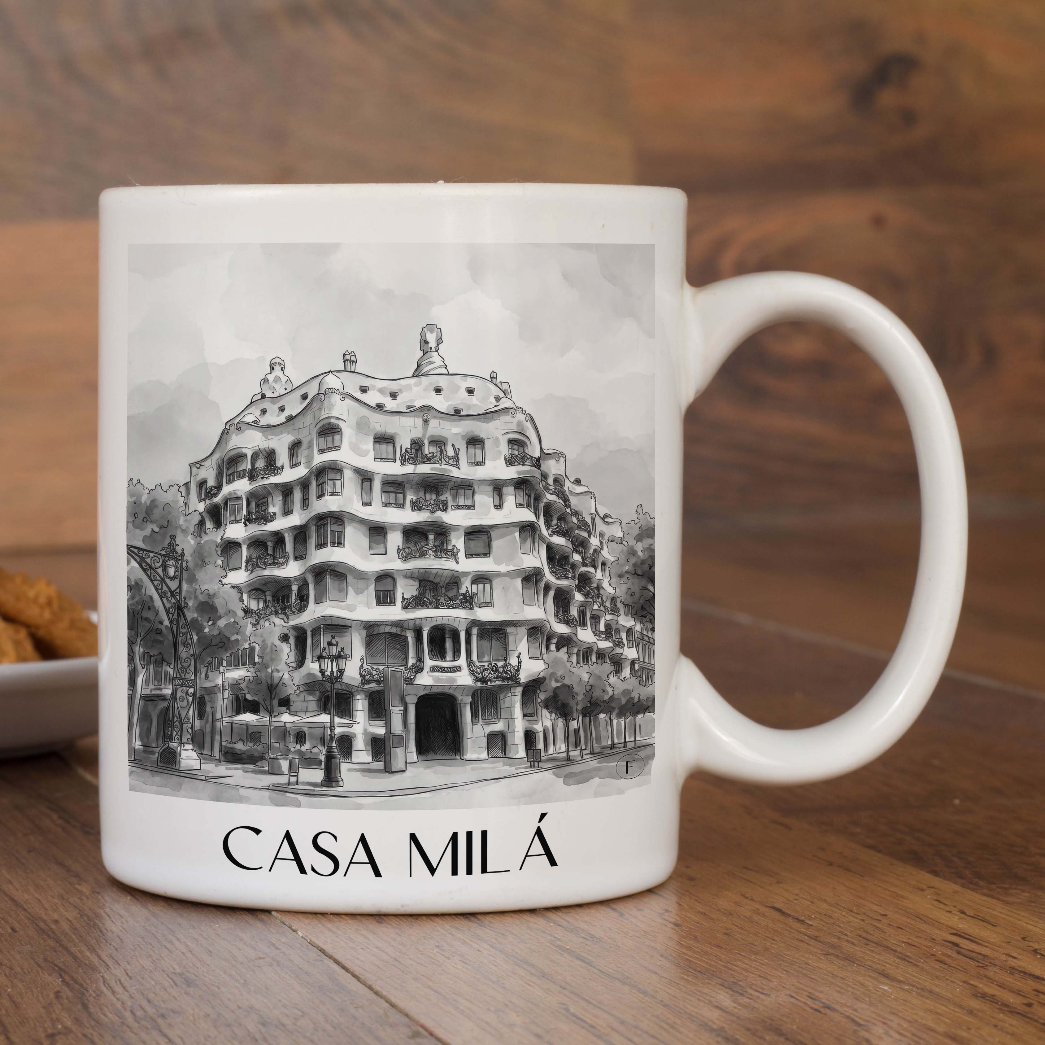 casa-milá-barcelona-spanien-kaffeebecher-aquarell-schwarz-weiss