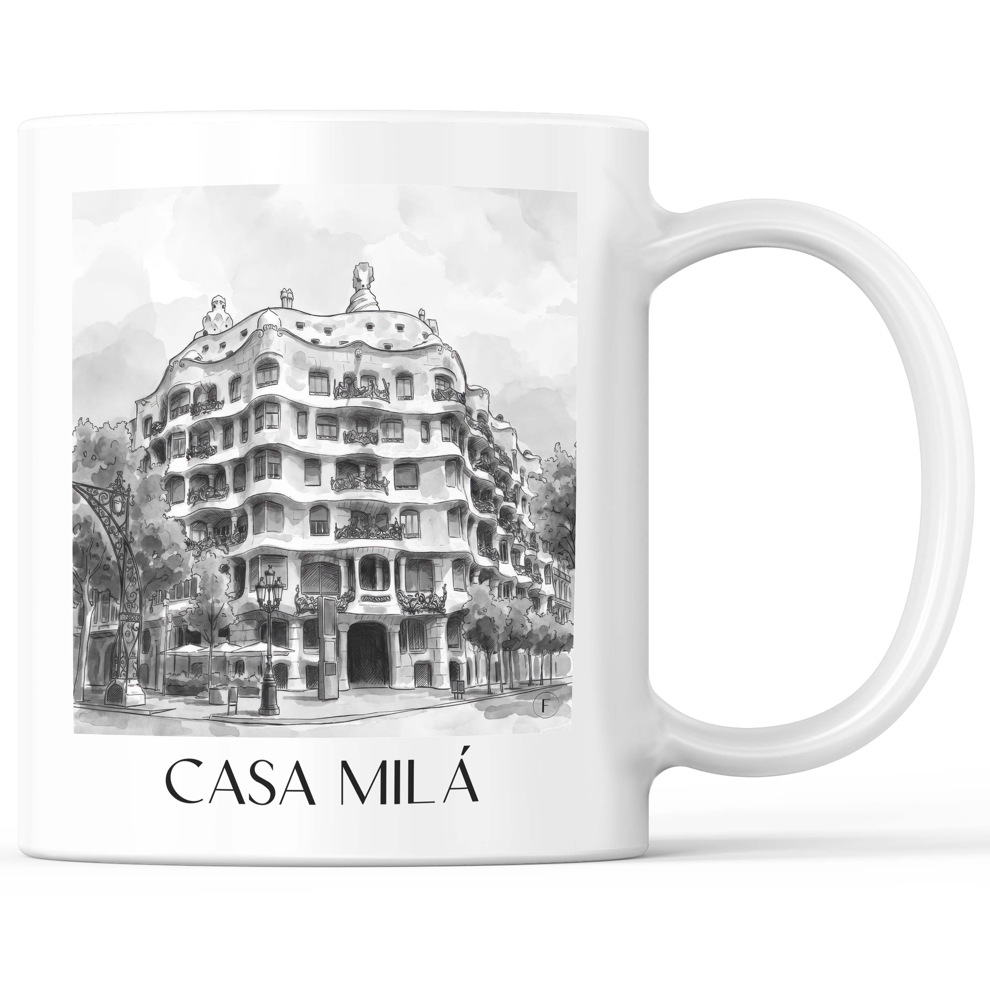 Casa Milá Kaffeebecher - Barcelona - Spanien Becher - Kaffeetasse im Aquarell Schwarz-Weiß Stil - favplace