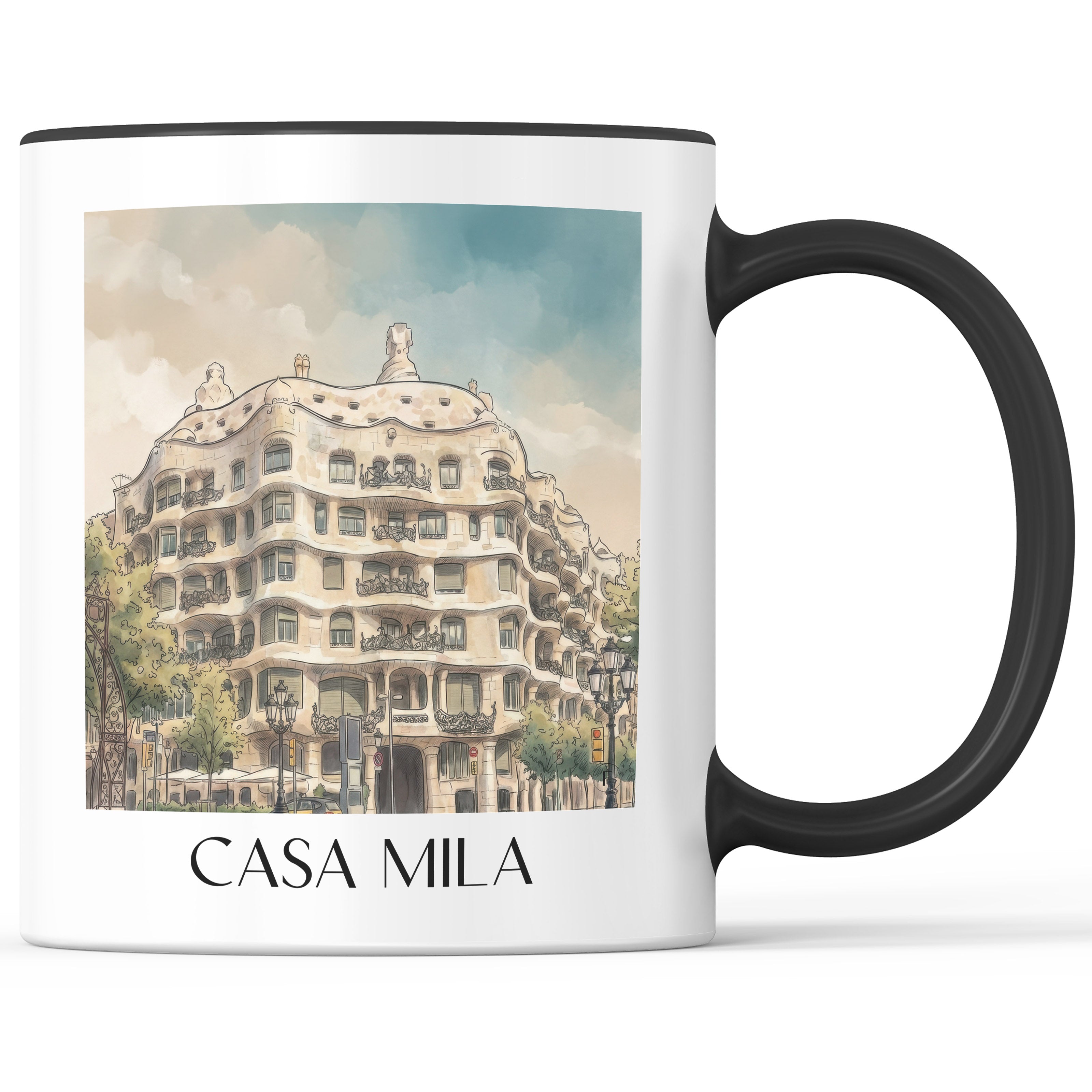 Casa Milá Kaffeebecher - Barcelona - Spanien Becher - Kaffeetasse im Aquarell Stil - favplace