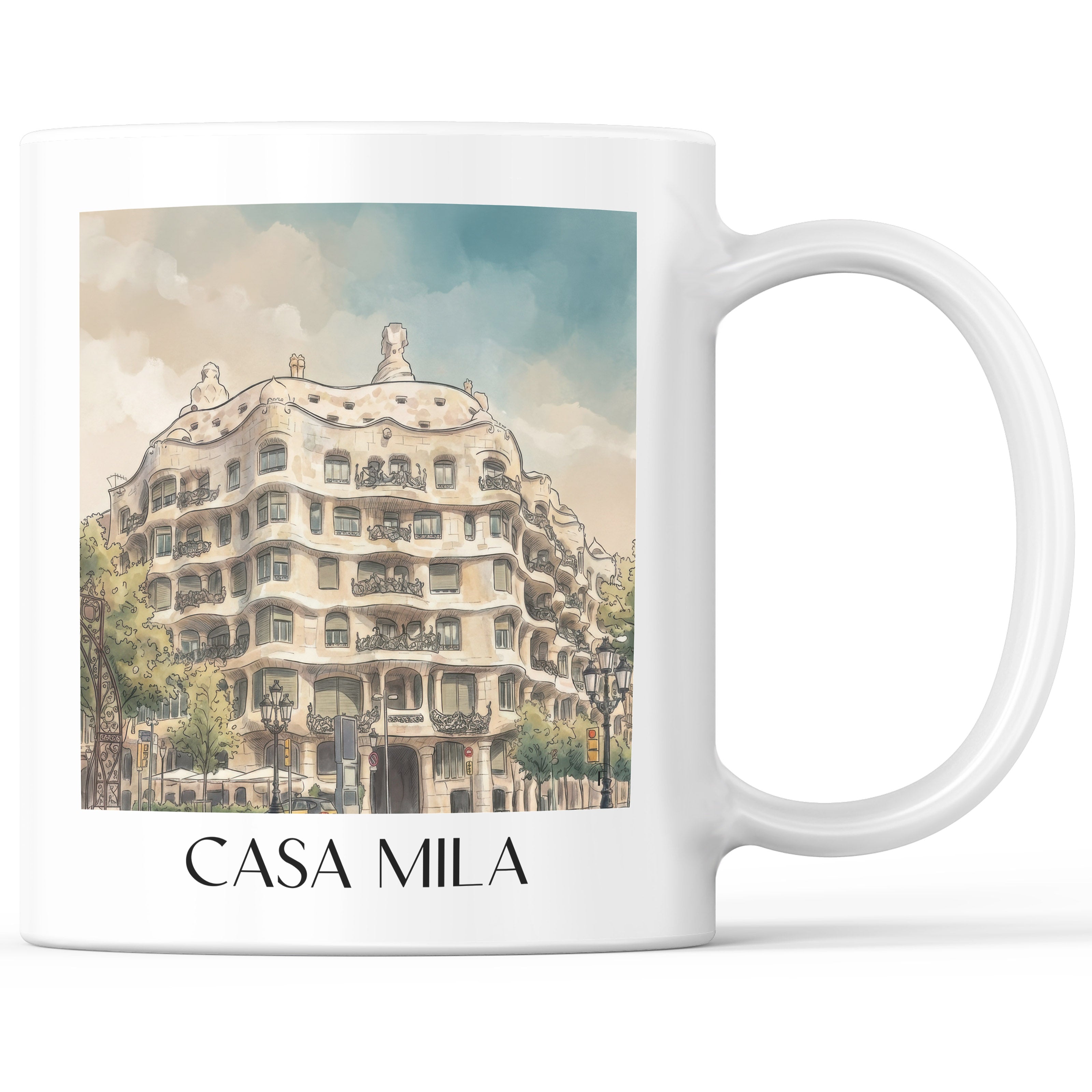 Casa Milá Kaffeebecher - Barcelona - Spanien Becher - Kaffeetasse im Aquarell Stil - favplace