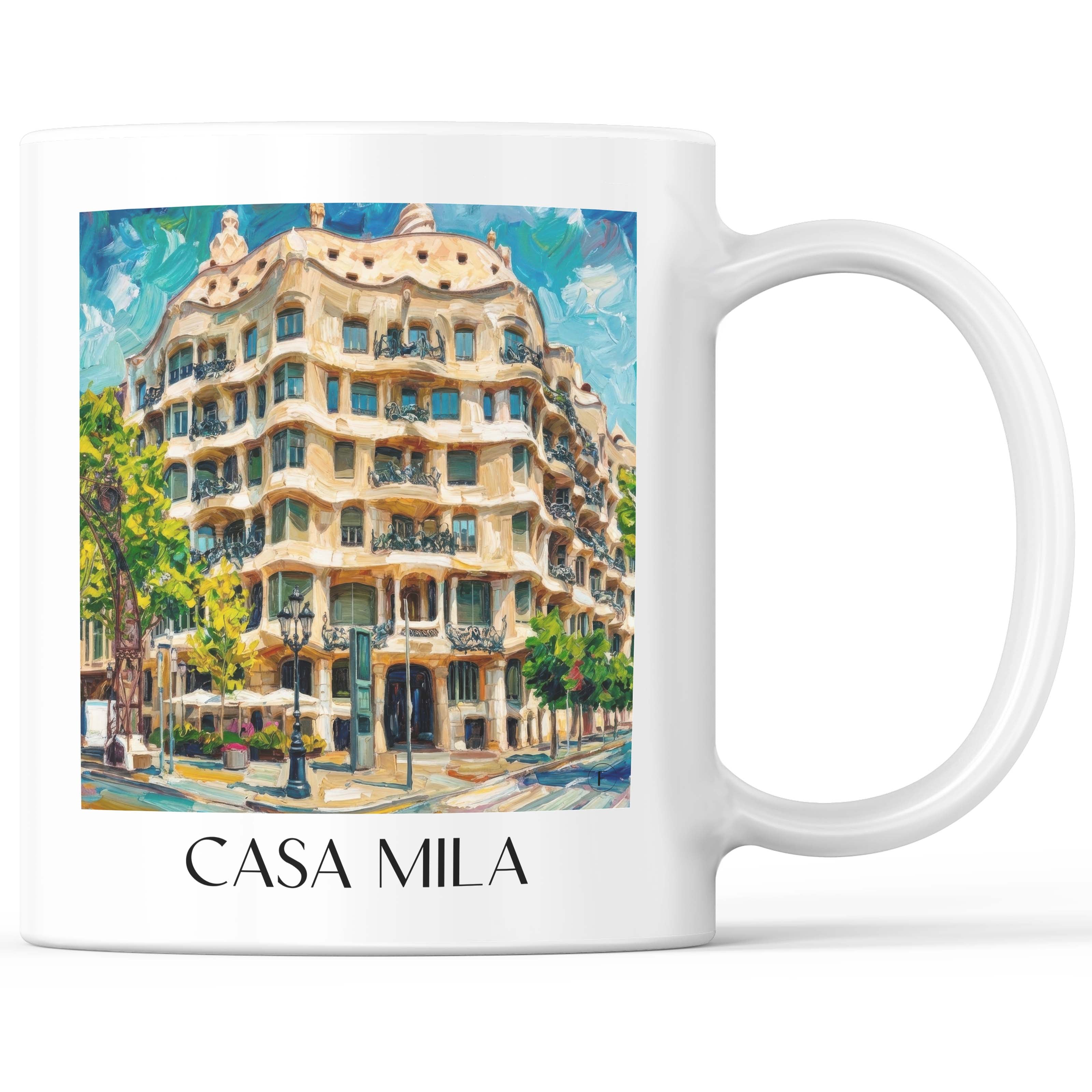 Casa Milá Kaffeebecher - Barcelona - Spanien Becher - Kaffeetasse im Ölgemälde Stil - favplace