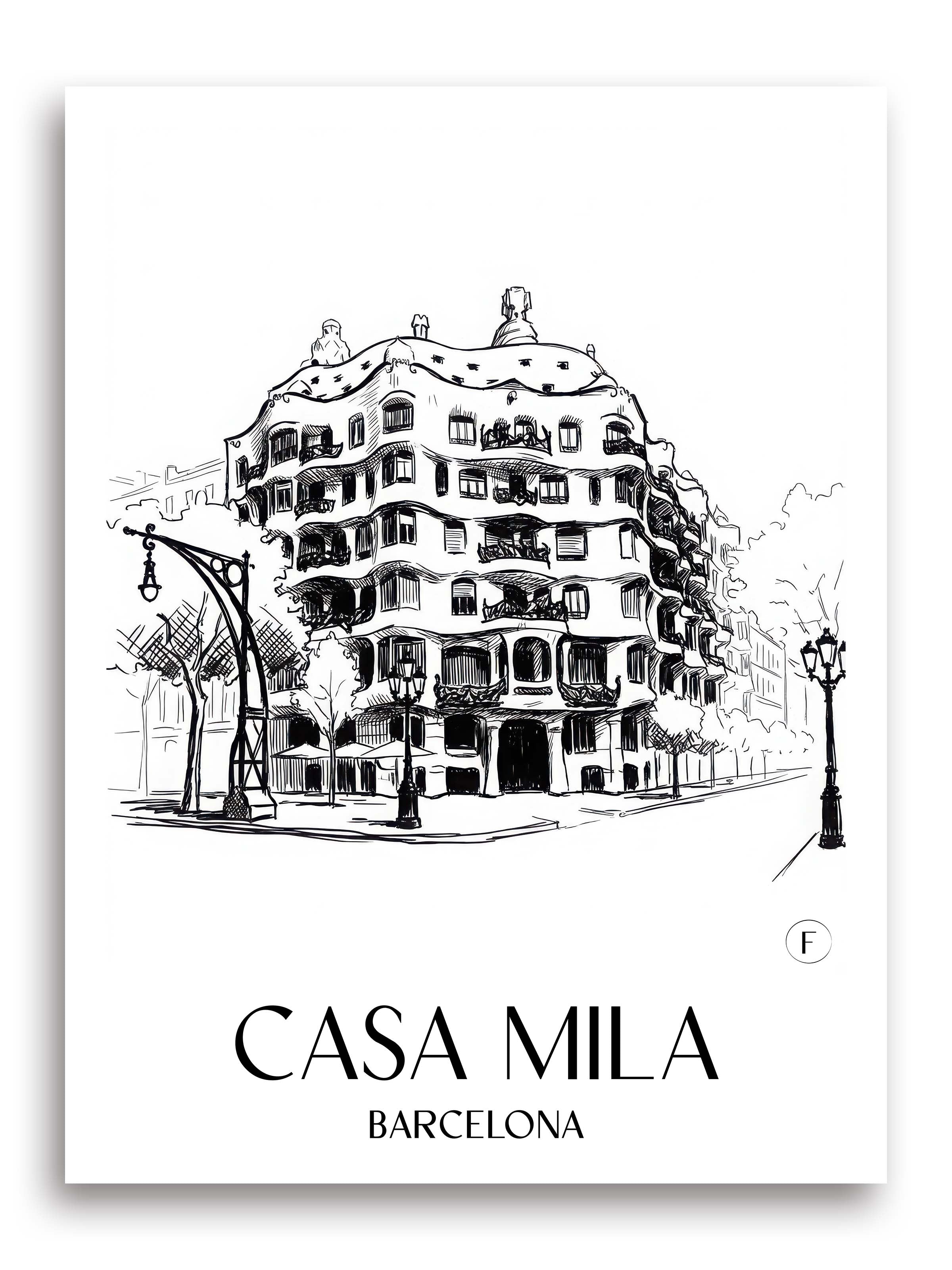 Casa Milá Poster - Barcelona - Spanien Kunstdruck - Skizze von A4 bis A1 - favplace