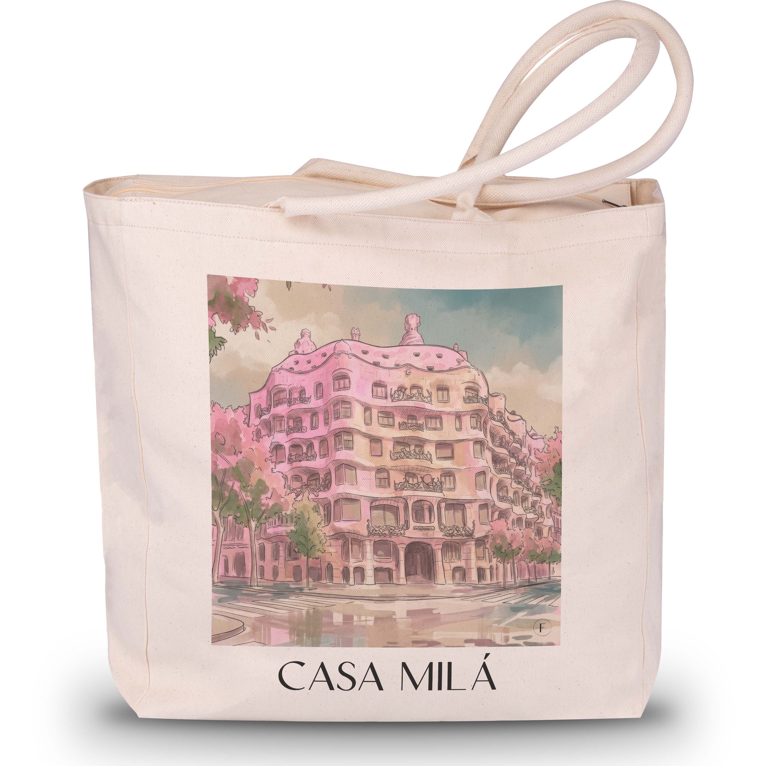 casa-milá-barcelona-spanien-einkaufstasche-aquarell-pink-rosa