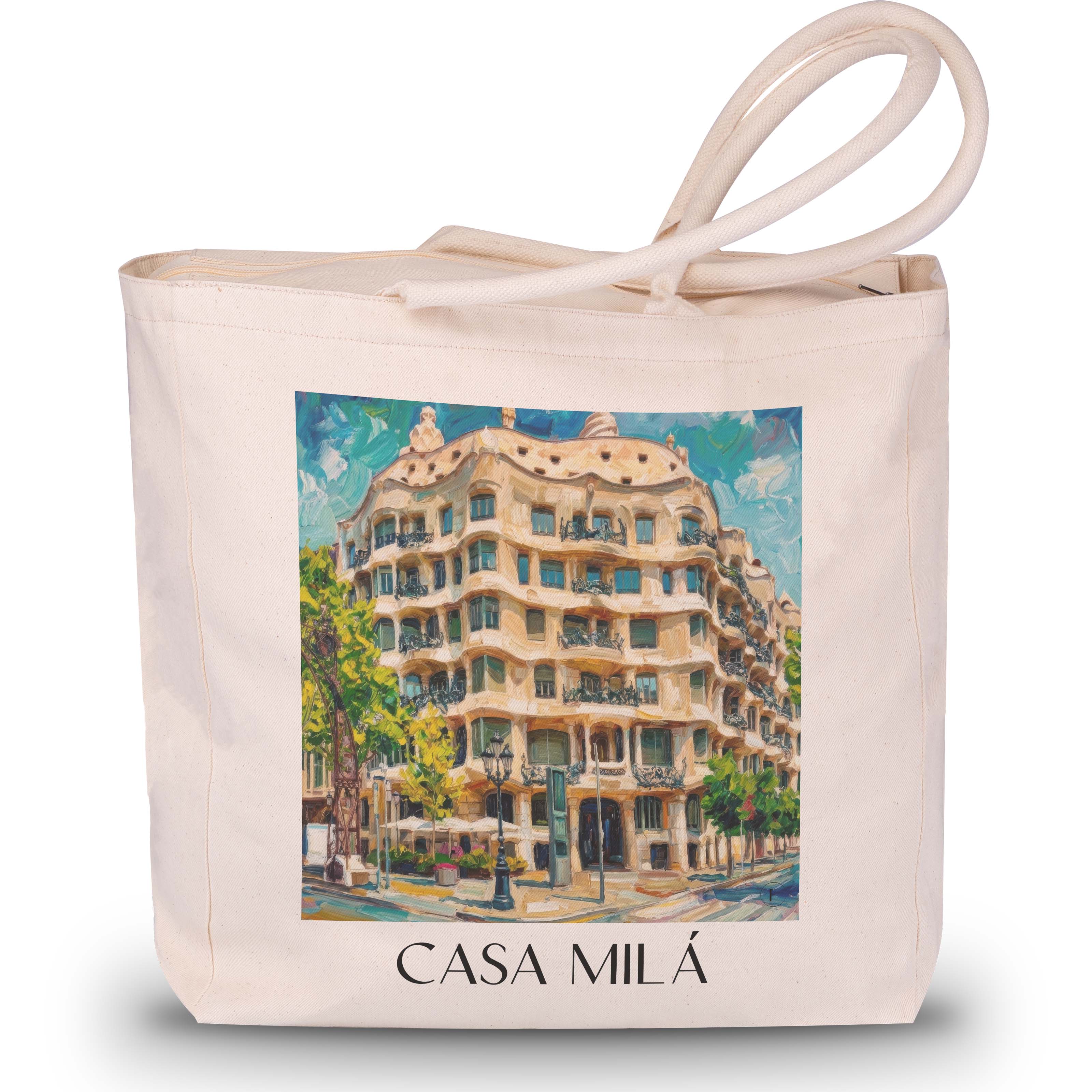 casa-milá-barcelona-spanien-einkaufstasche-oil-painting-oelgemaelde