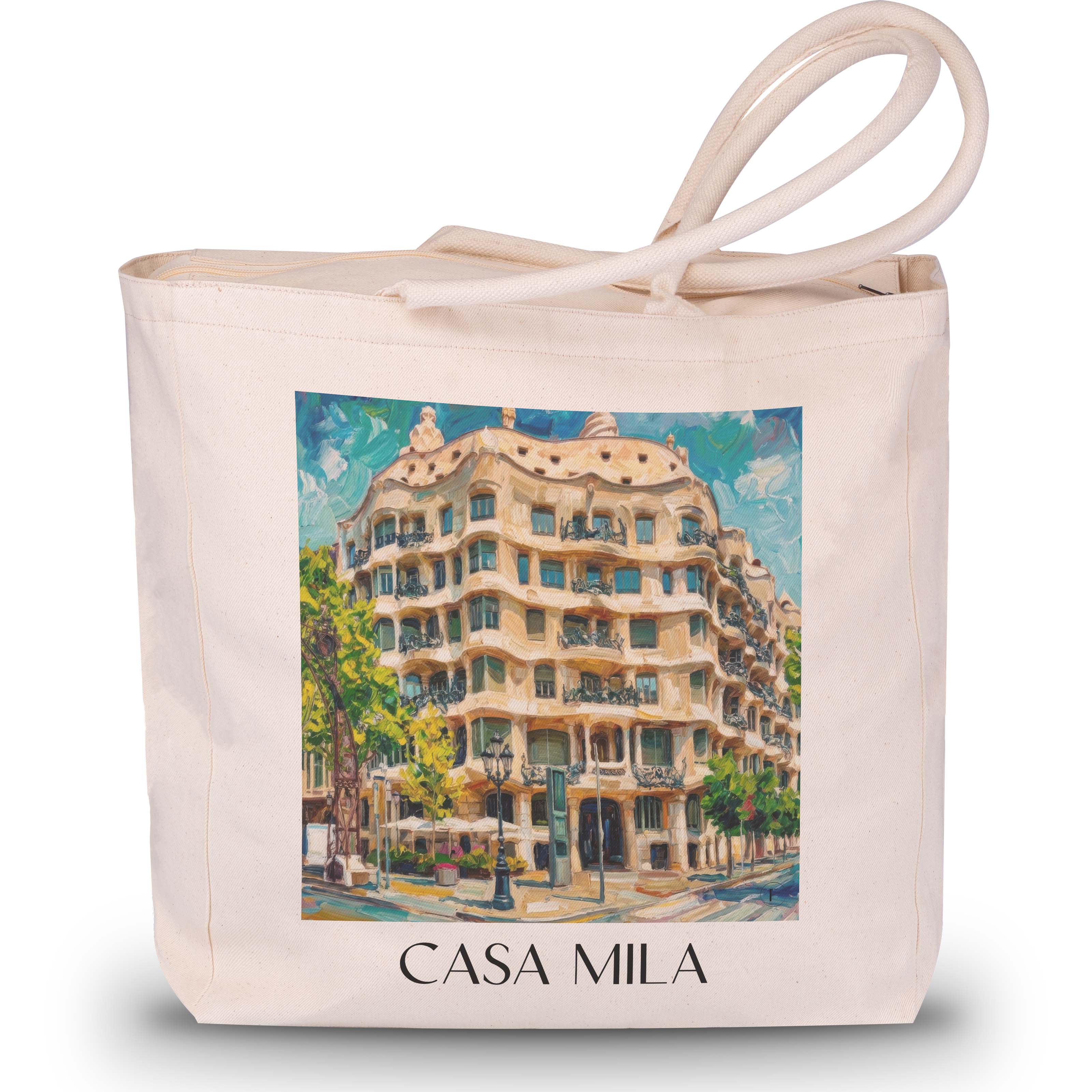 Casa Milá Shopping Tasche - Barcelona - Spanien Tote Bag - Einkaufstasche im Ölgemälde Stil - favplace