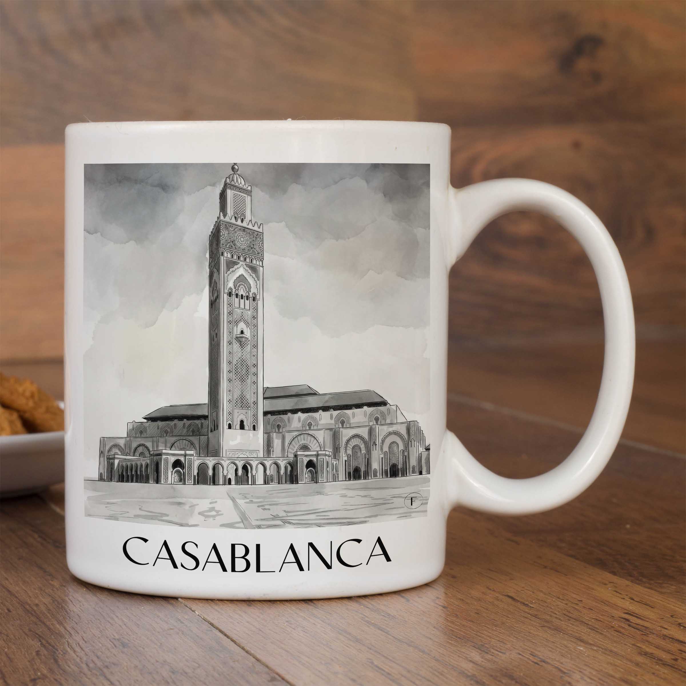 casablanca-marokko-kaffeebecher-aquarell-schwarz-weiss