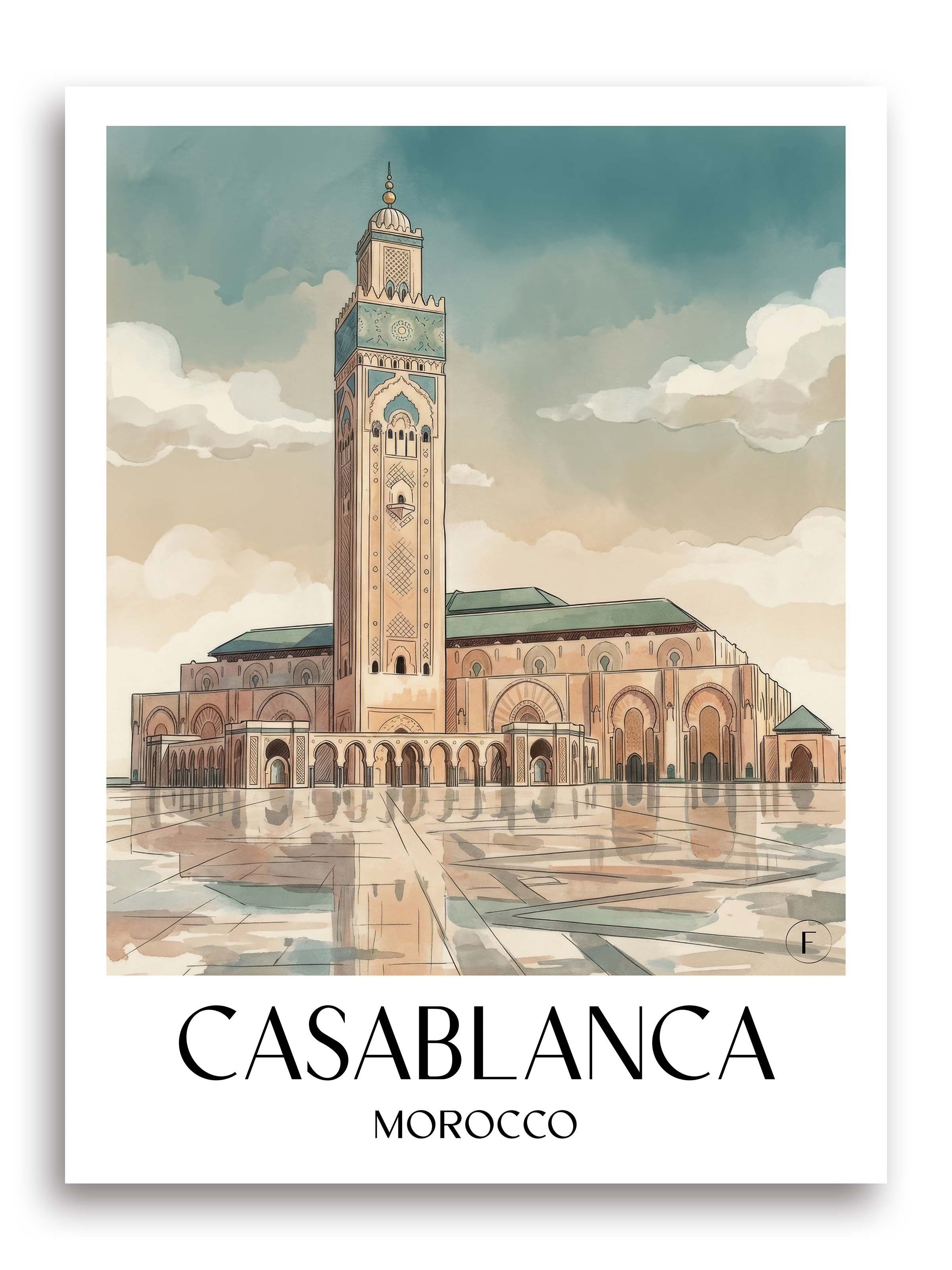 Casablanca Poster - Marokko Kunstdruck - Aquarell von A4 bis A1 - favplace