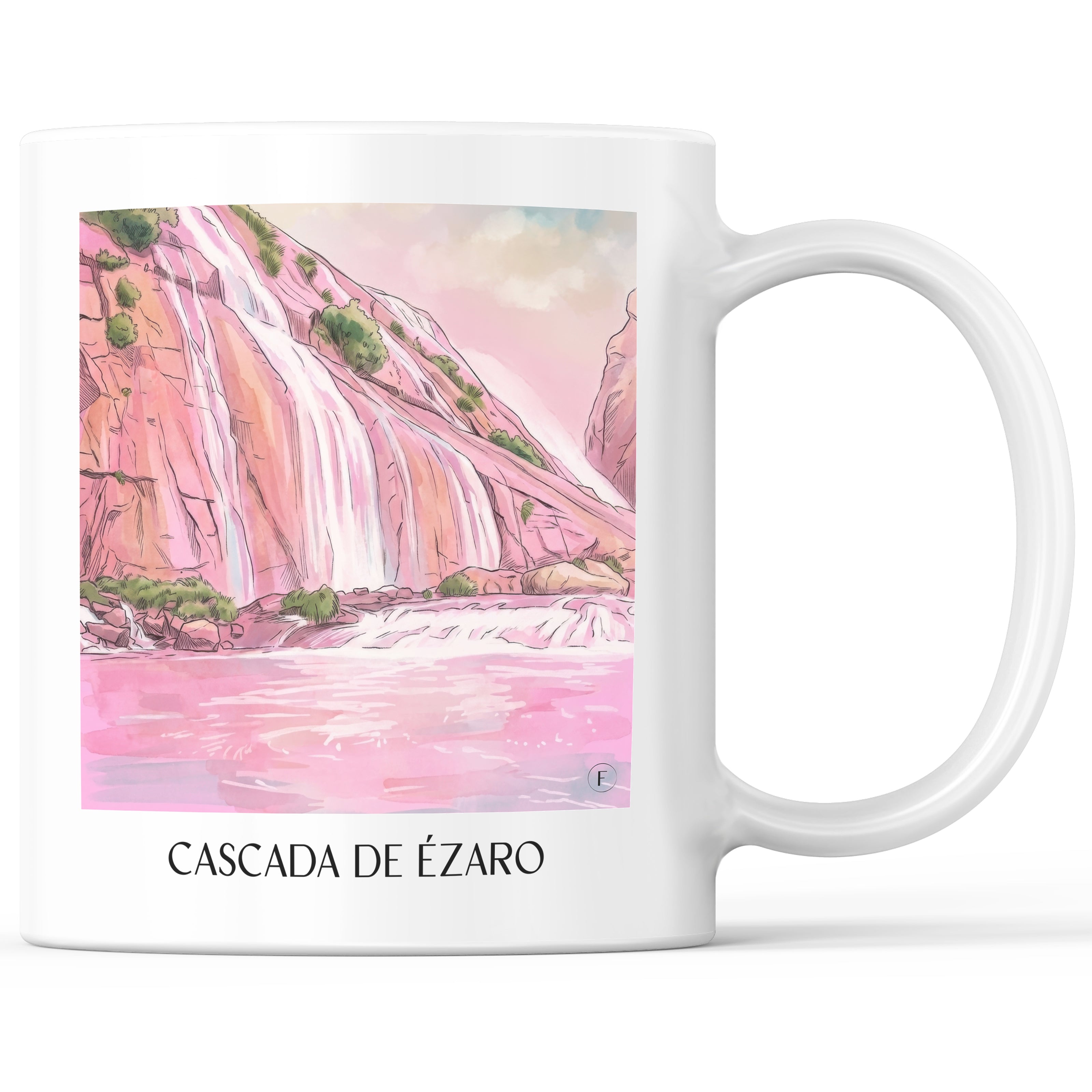 Cascada de Ézaro Kaffeebecher - Galicien - Spanien Becher - Kaffeetasse im Aquarell Pink Stil - favplace
