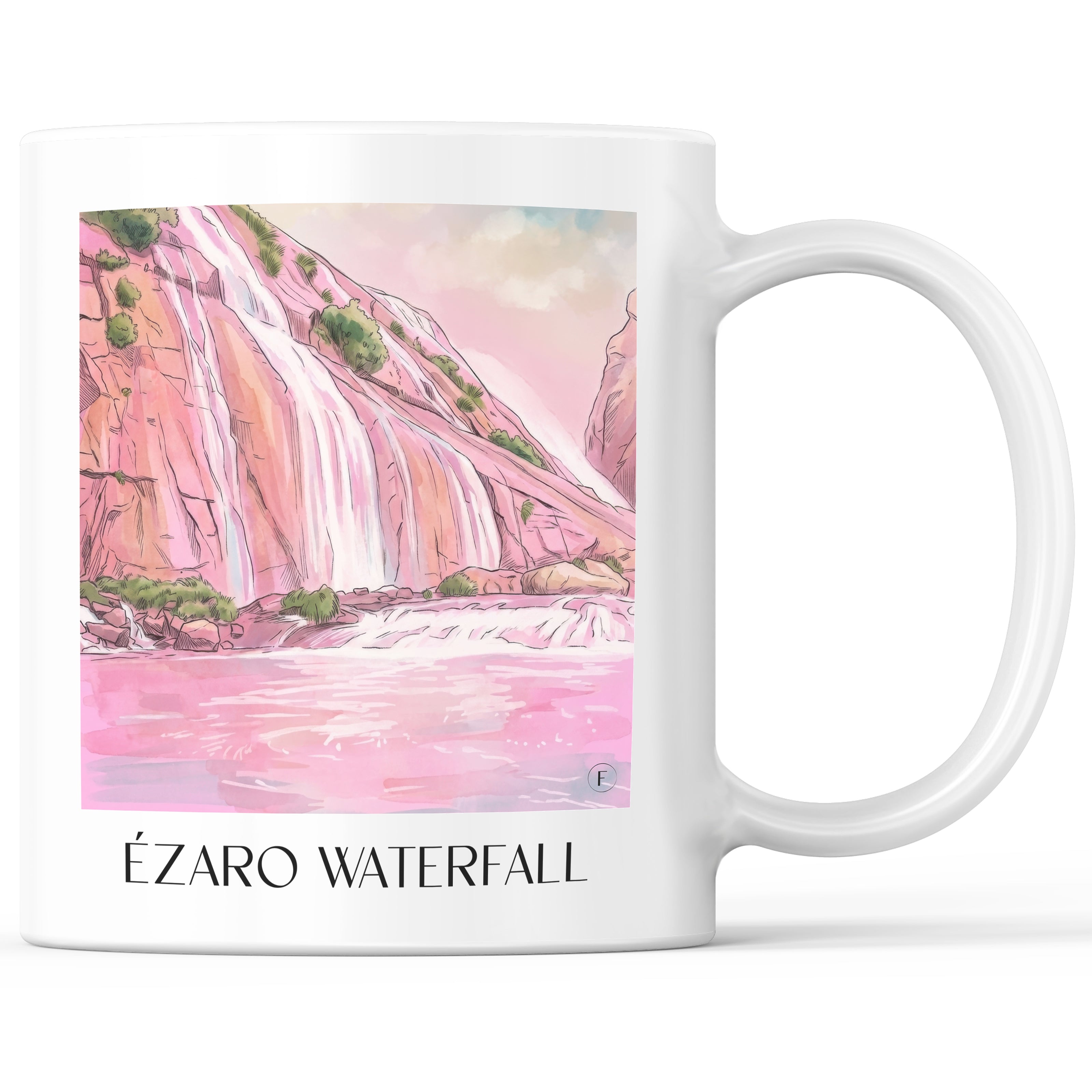 Cascada de Ézaro Kaffeebecher - Galicien - Spanien Becher - Kaffeetasse im Aquarell Pink Stil - favplace