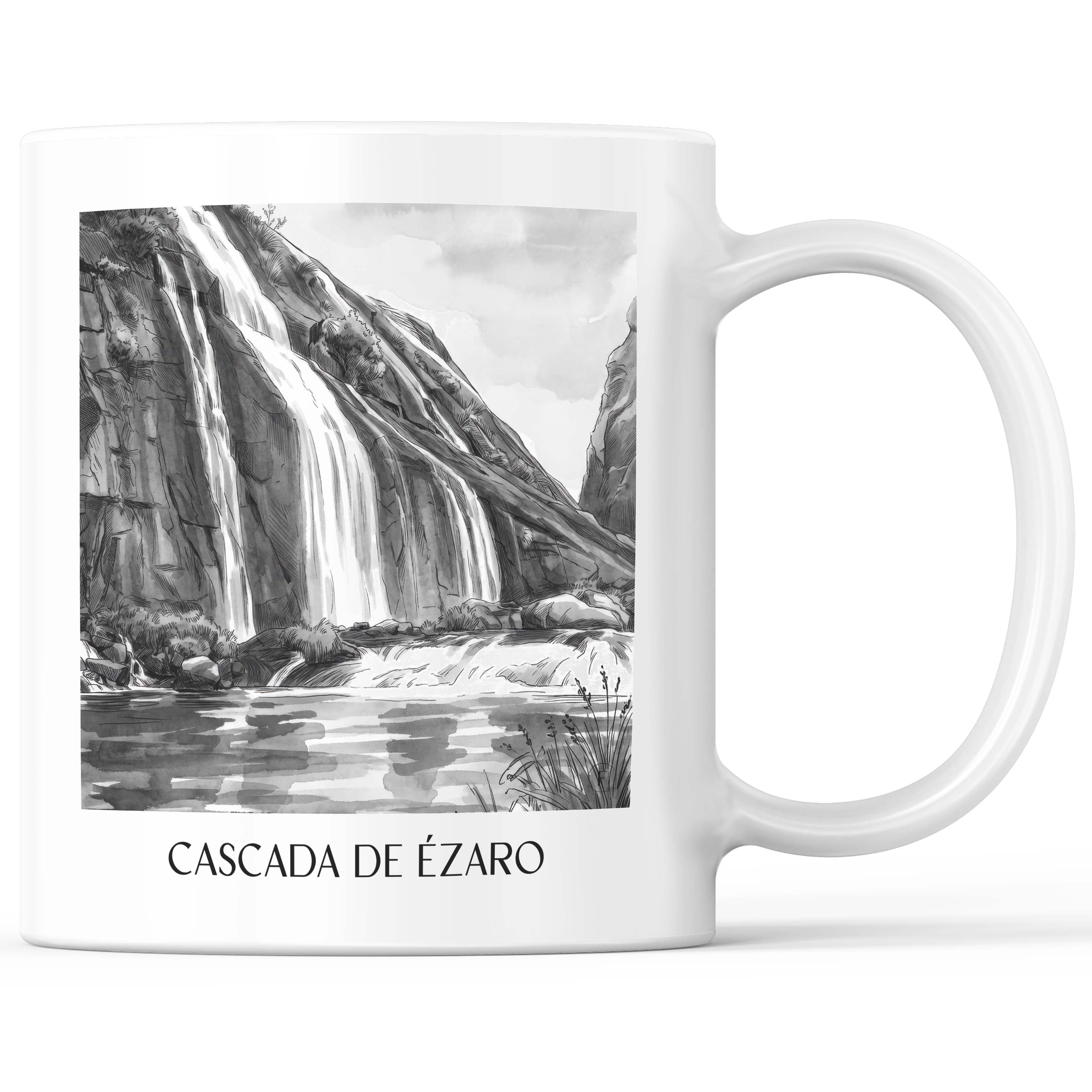 Cascada de Ézaro Kaffeebecher - Galicien - Spanien Becher - Kaffeetasse im Aquarell Schwarz-Weiß Stil - favplace