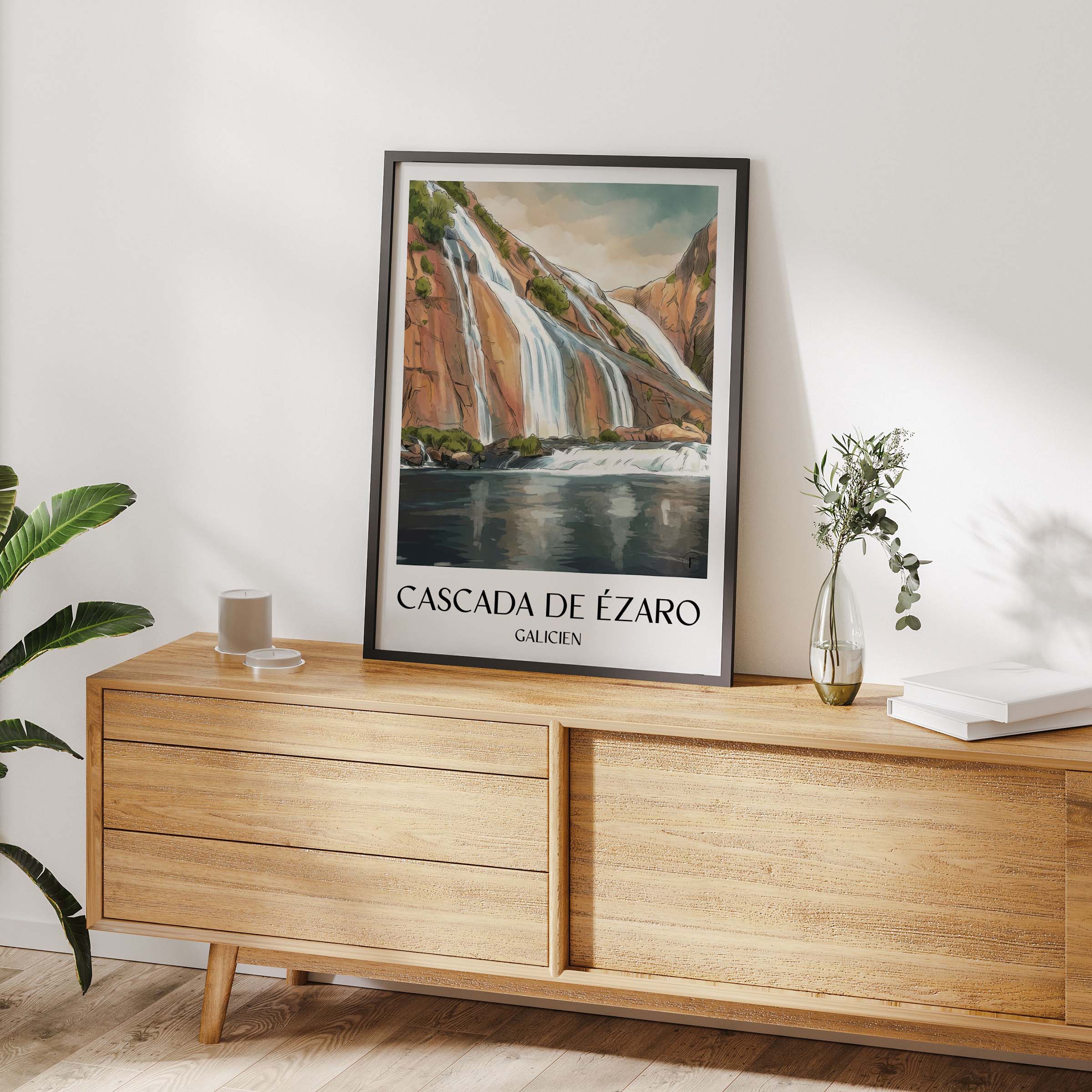 cascada-de-ézaro-galicien-spanien-poster-aquarell