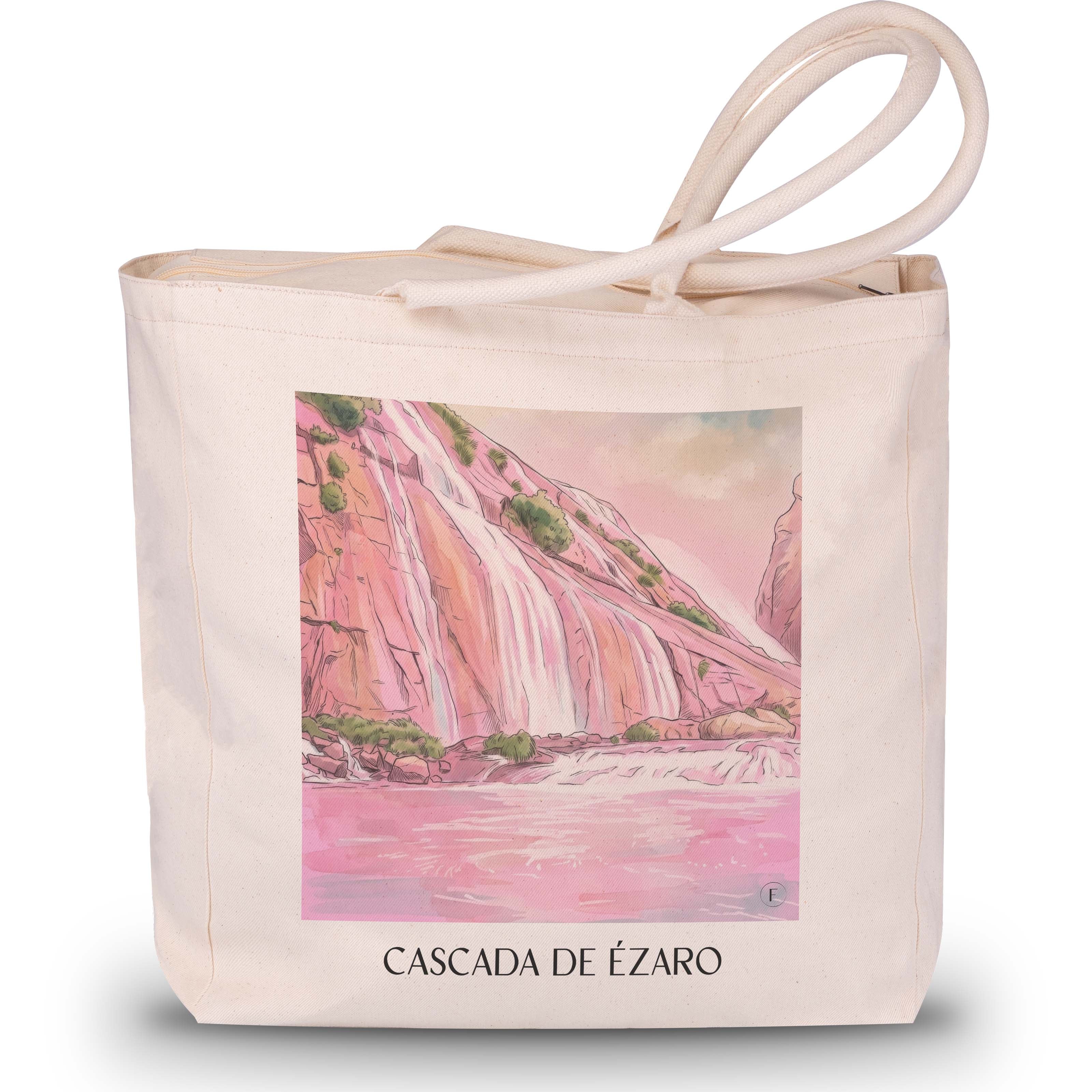cascada-de-ézaro-galicien-spanien-einkaufstasche-aquarell-pink-rosa