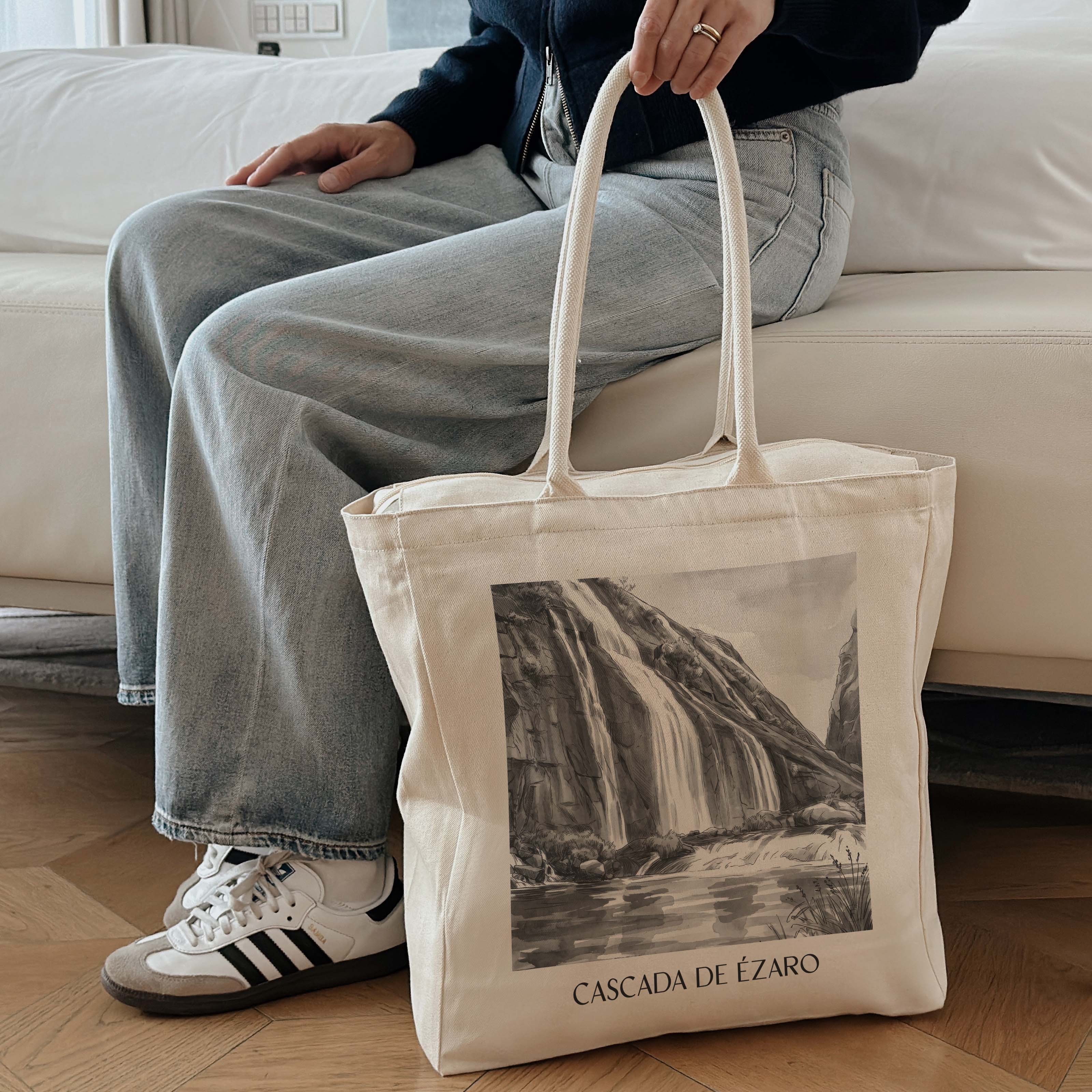 cascada-de-ézaro-galicien-spanien-einkaufstasche-aquarell-schwarz-weiss