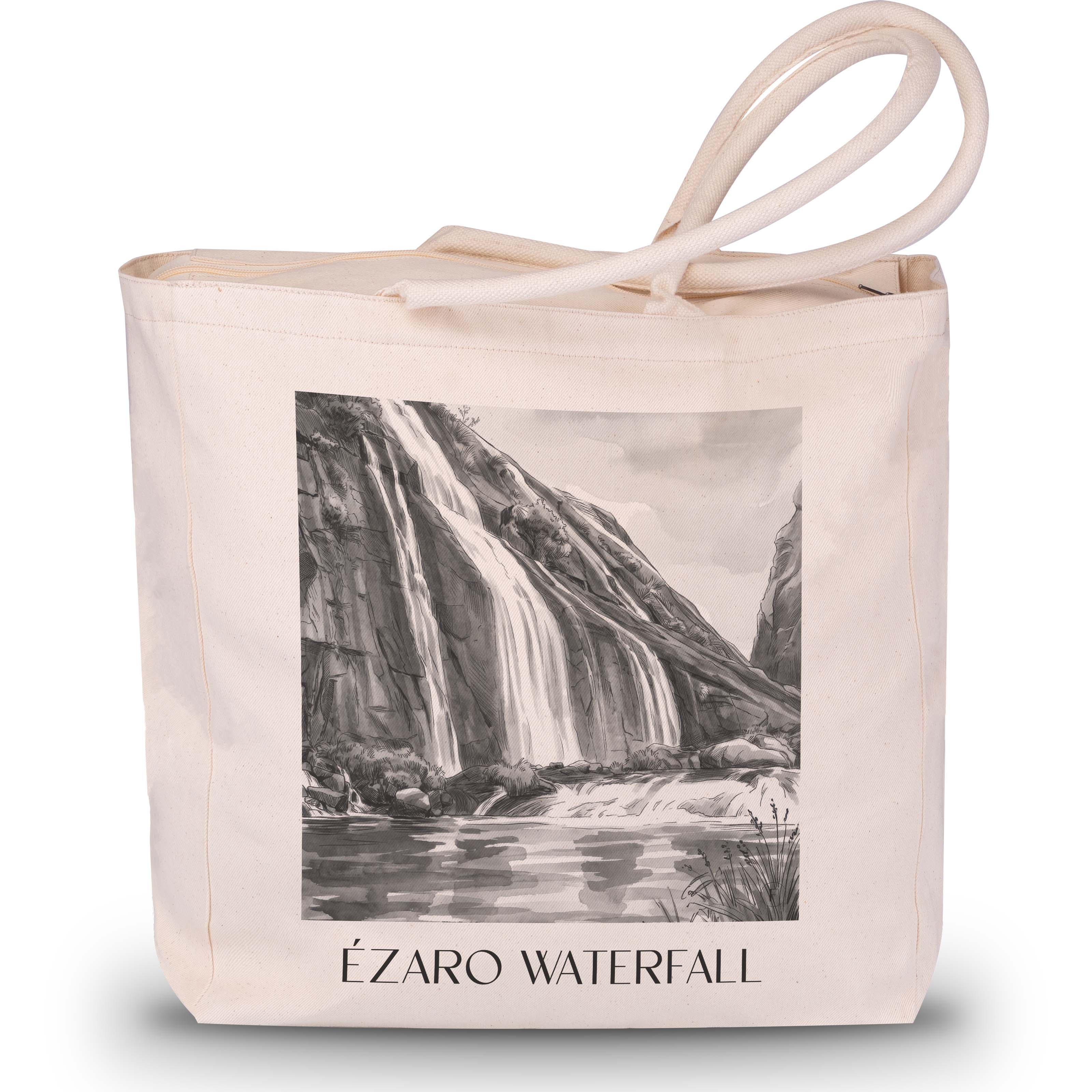 Cascada de Ézaro Shopping Tasche - Galicien - Spanien Tote Bag - Einkaufstasche im Aquarell Schwarz-Weiß Stil - favplace