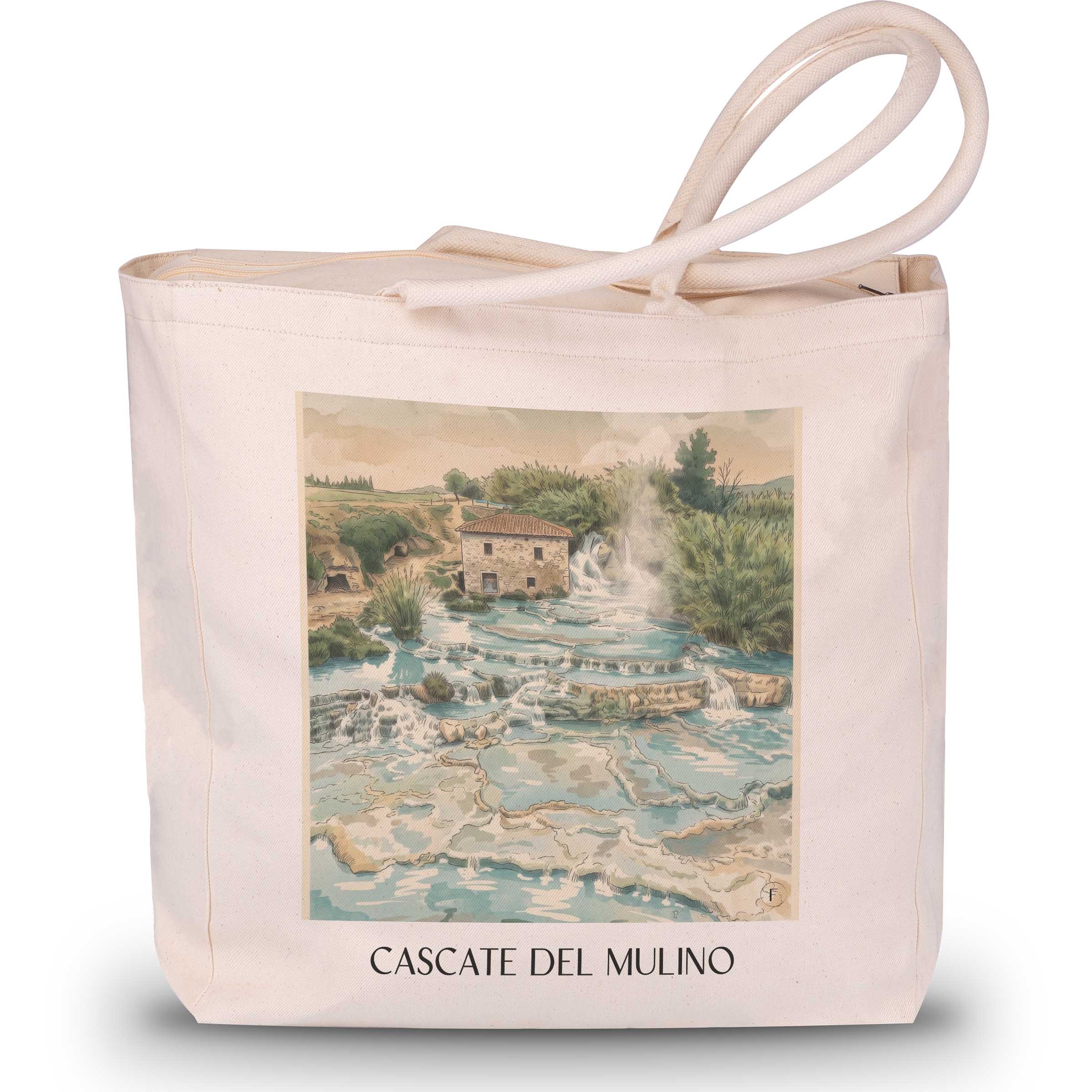 Cascate del Mulino Shopping Tasche - Saturnia - Italien Tote Bag - Einkaufstasche im Aquarell Stil - favplace
