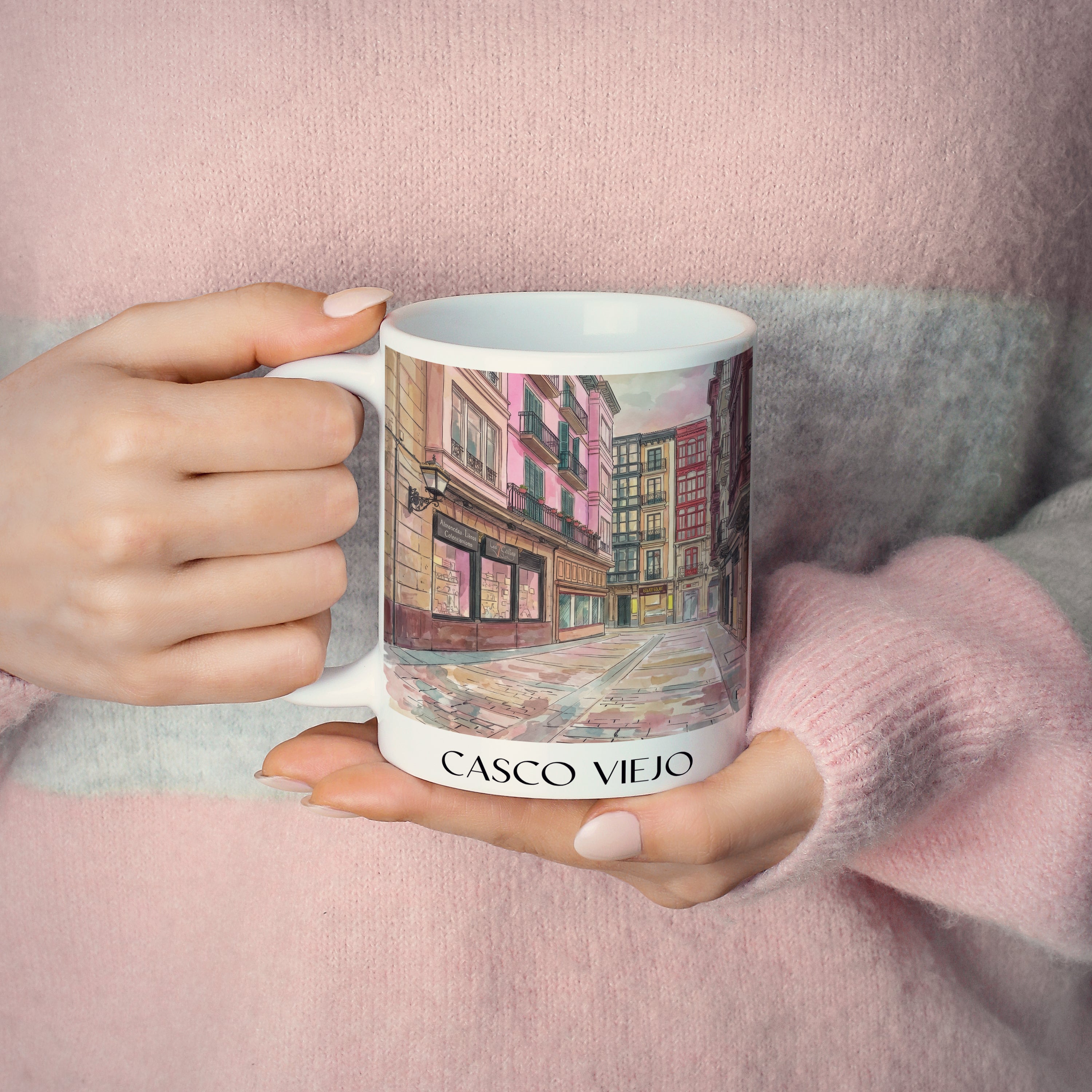 casco-viejo--bilbao-spanien-kaffeebecher-aquarell-pink-rosa
