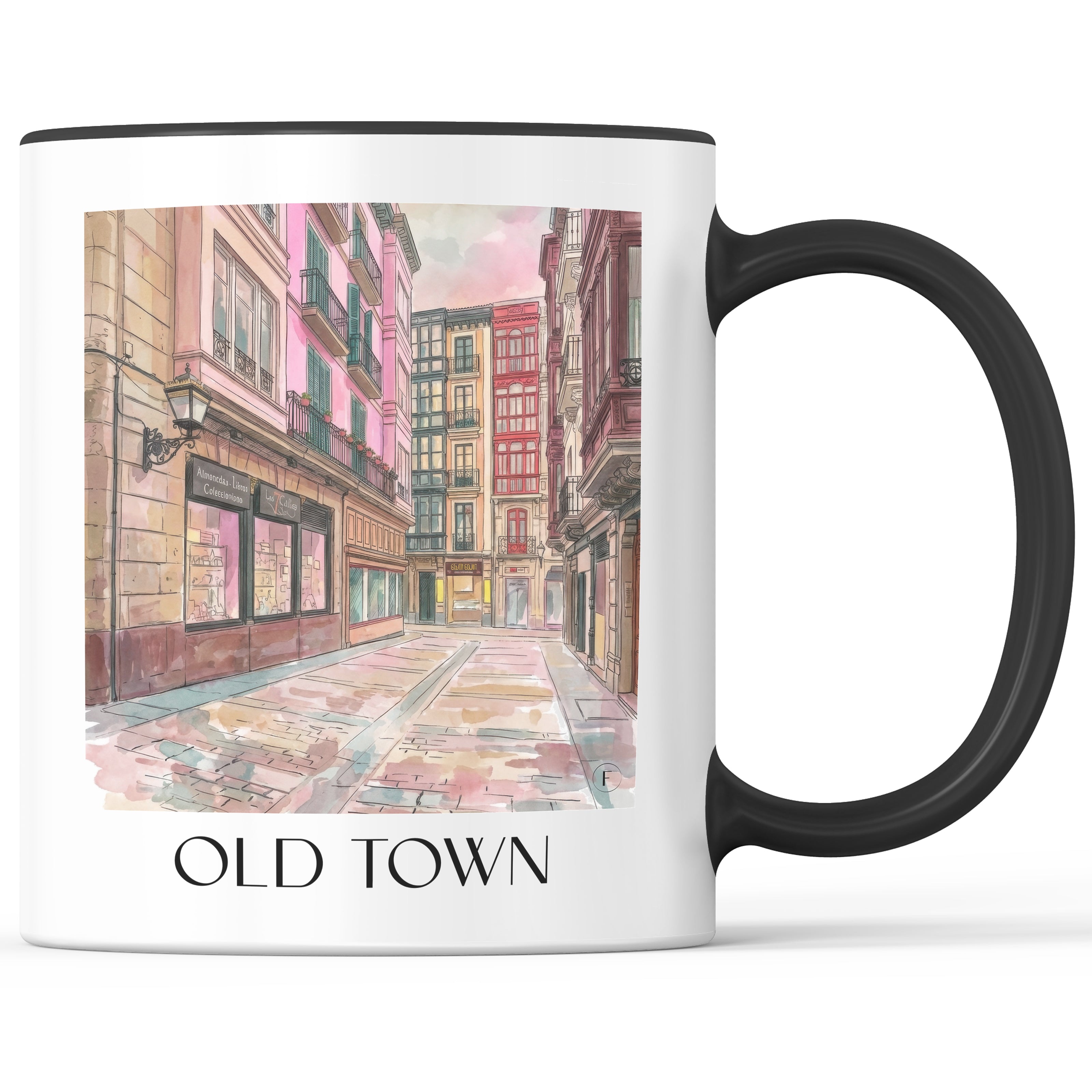Casco Viejo Kaffeebecher - Bilbao - Spanien Becher - Kaffeetasse im Aquarell Pink Stil - favplace