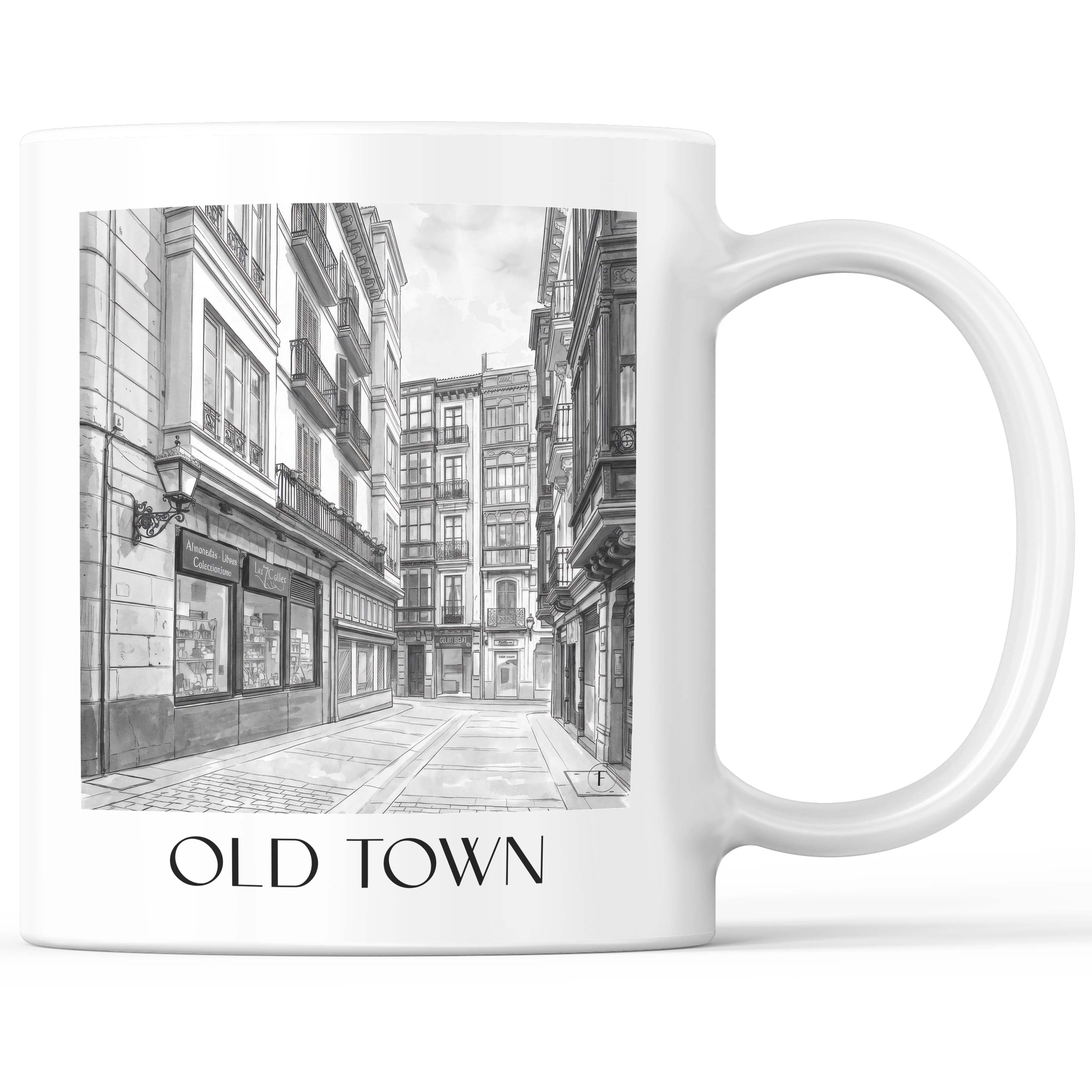 Casco Viejo Kaffeebecher - Bilbao - Spanien Becher - Kaffeetasse im Aquarell Schwarz-Weiß Stil - favplace