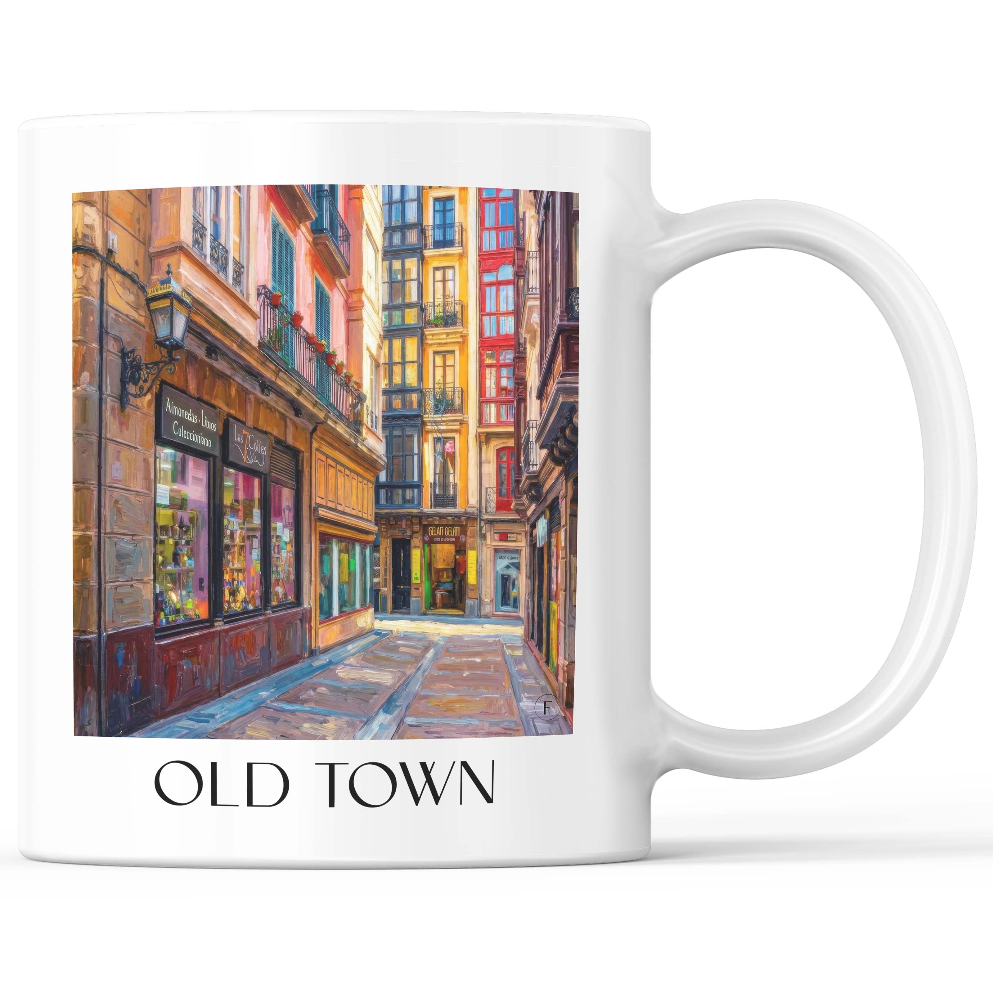 Casco Viejo Kaffeebecher - Bilbao - Spanien Becher - Kaffeetasse im Ölgemälde Stil - favplace
