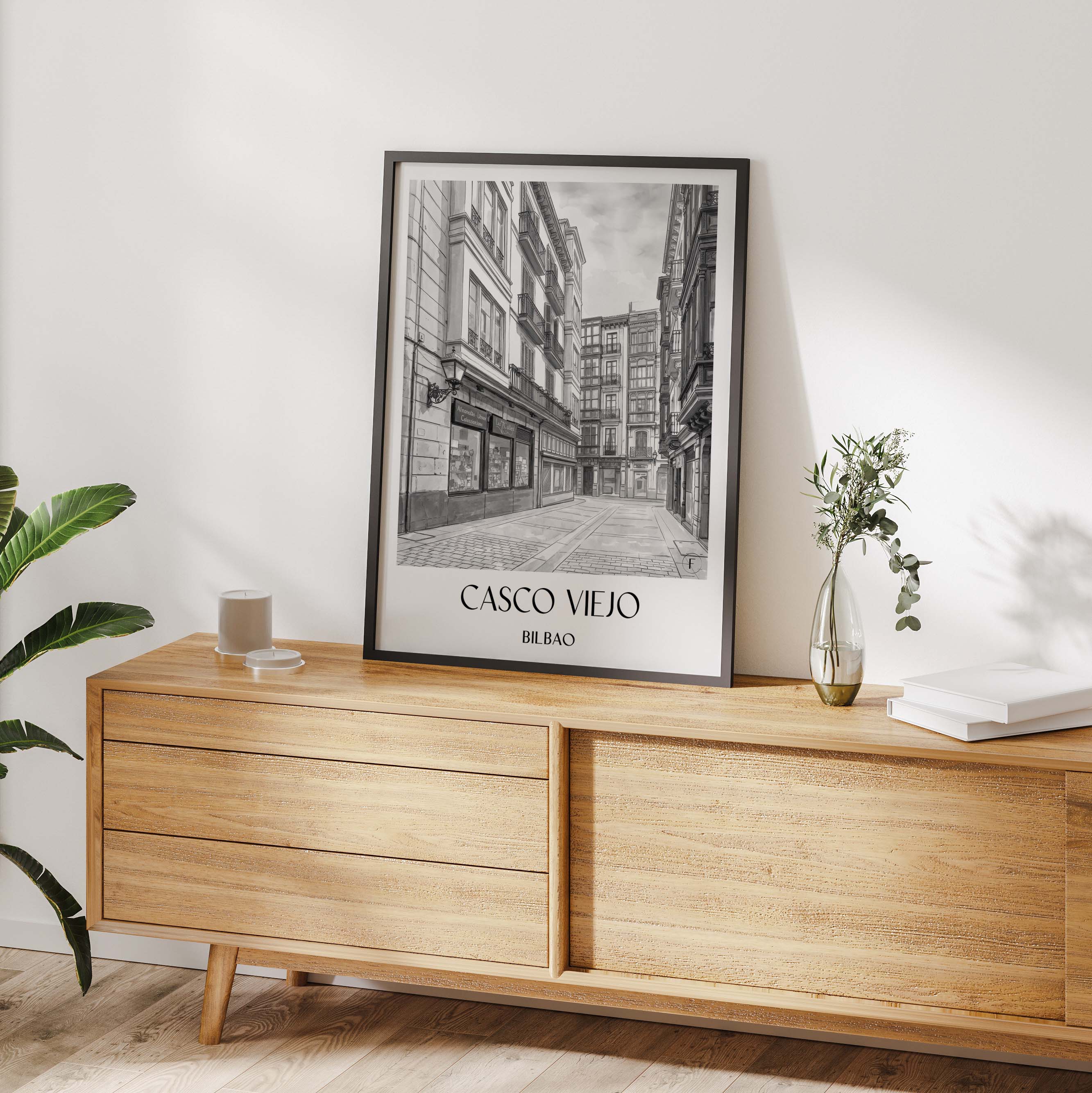 casco-viejo--bilbao-spanien-poster-aquarell-schwarz-weiss