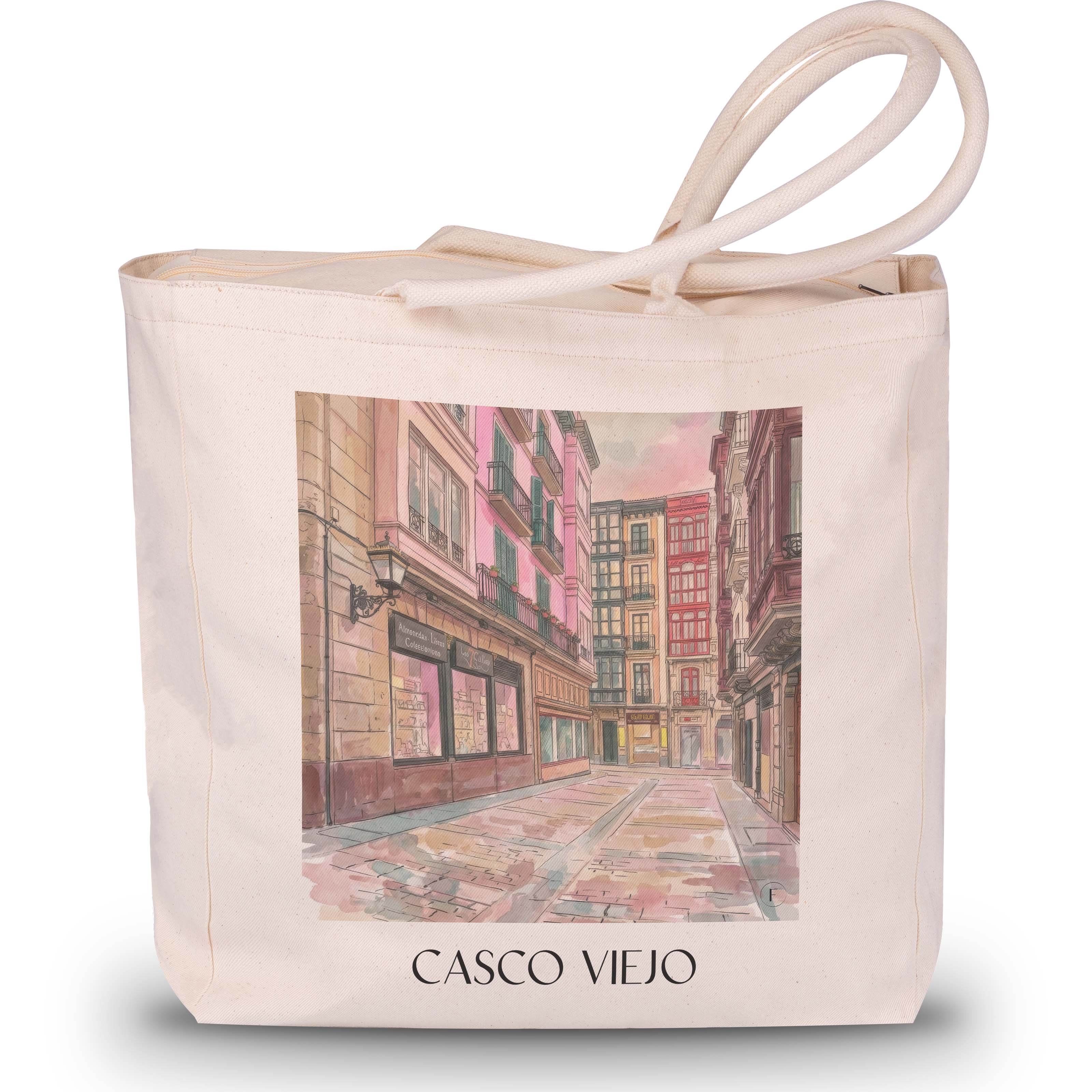 casco-viejo--bilbao-spanien-einkaufstasche-aquarell-pink-rosa