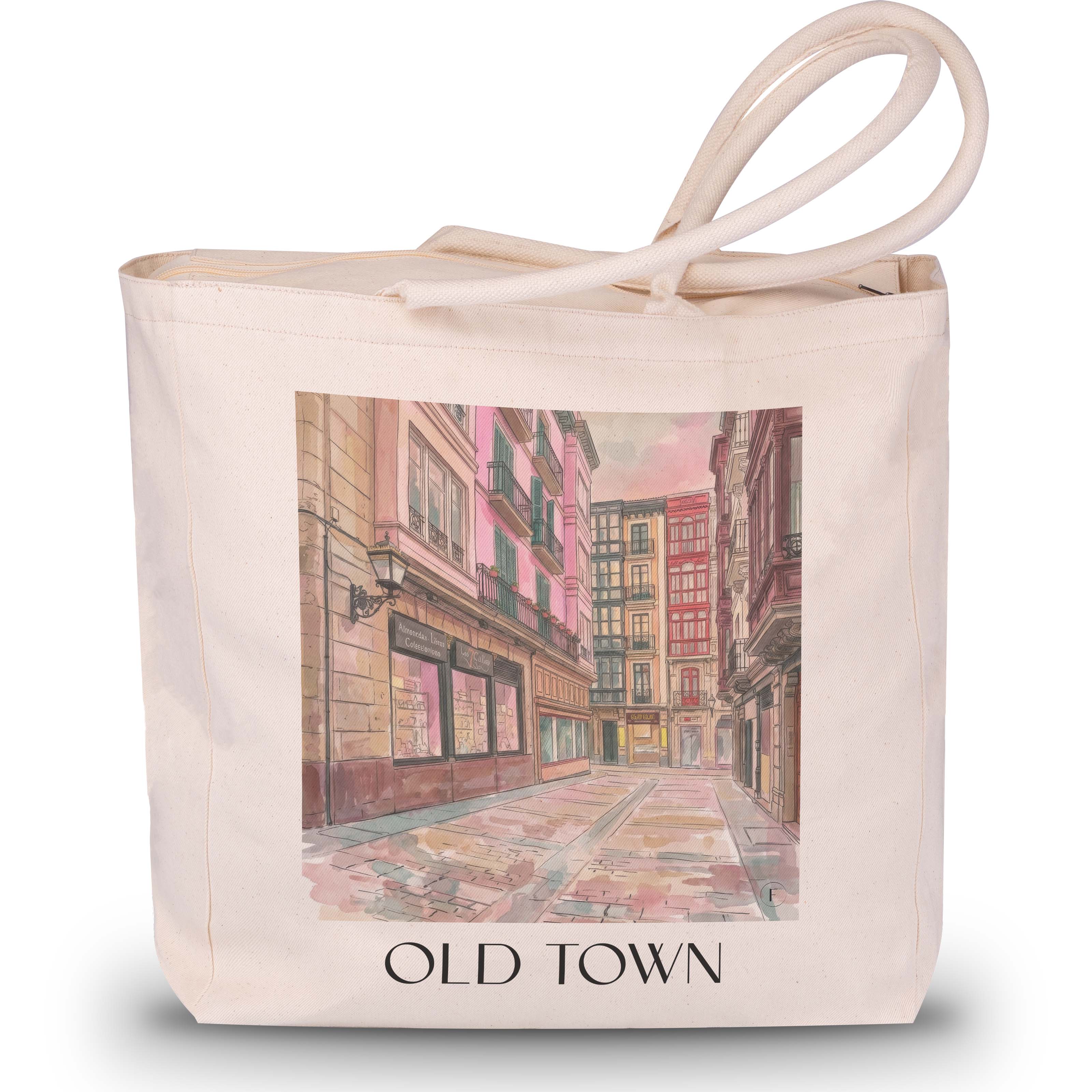 Casco Viejo Shopping Tasche - Bilbao - Spanien Tote Bag - Einkaufstasche im Aquarell Pink Stil - favplace