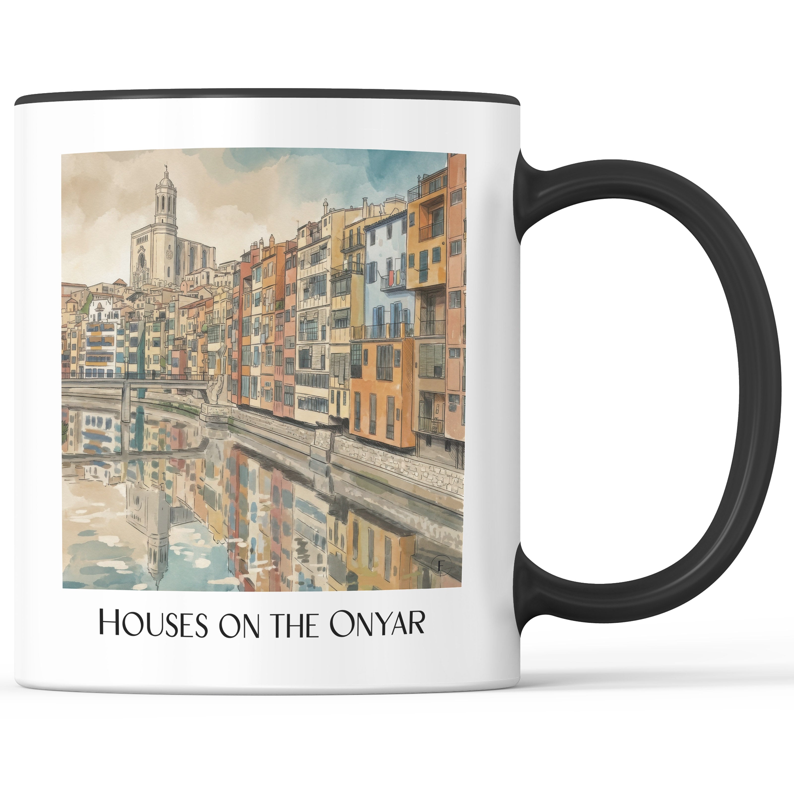 Cases de l'Onyar Kaffeebecher - Girona - Spanien Becher - Kaffeetasse im Aquarell Stil - favplace