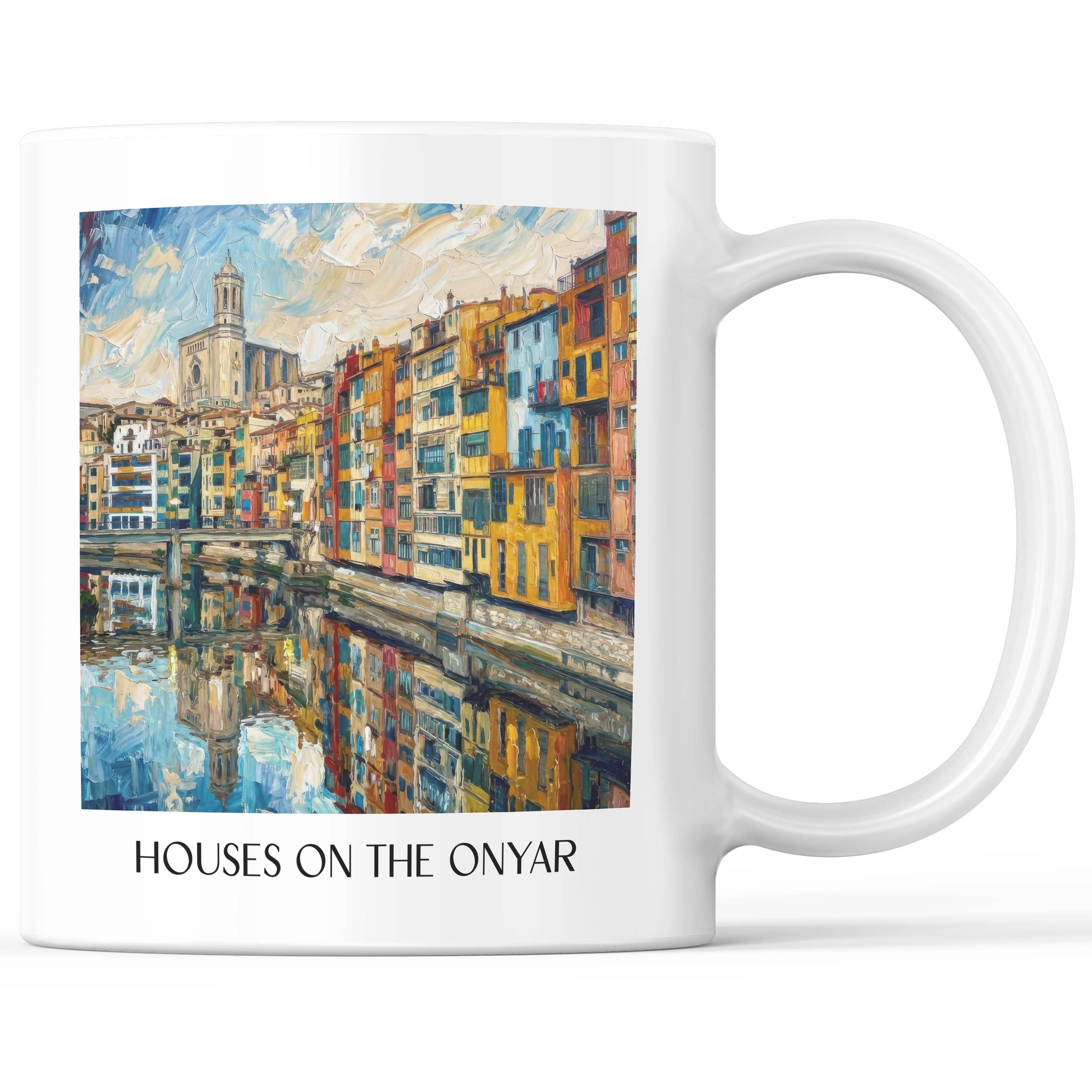 Cases de l'Onyar Kaffeebecher - Girona - Spanien Becher - Kaffeetasse im Ölgemälde Stil - favplace