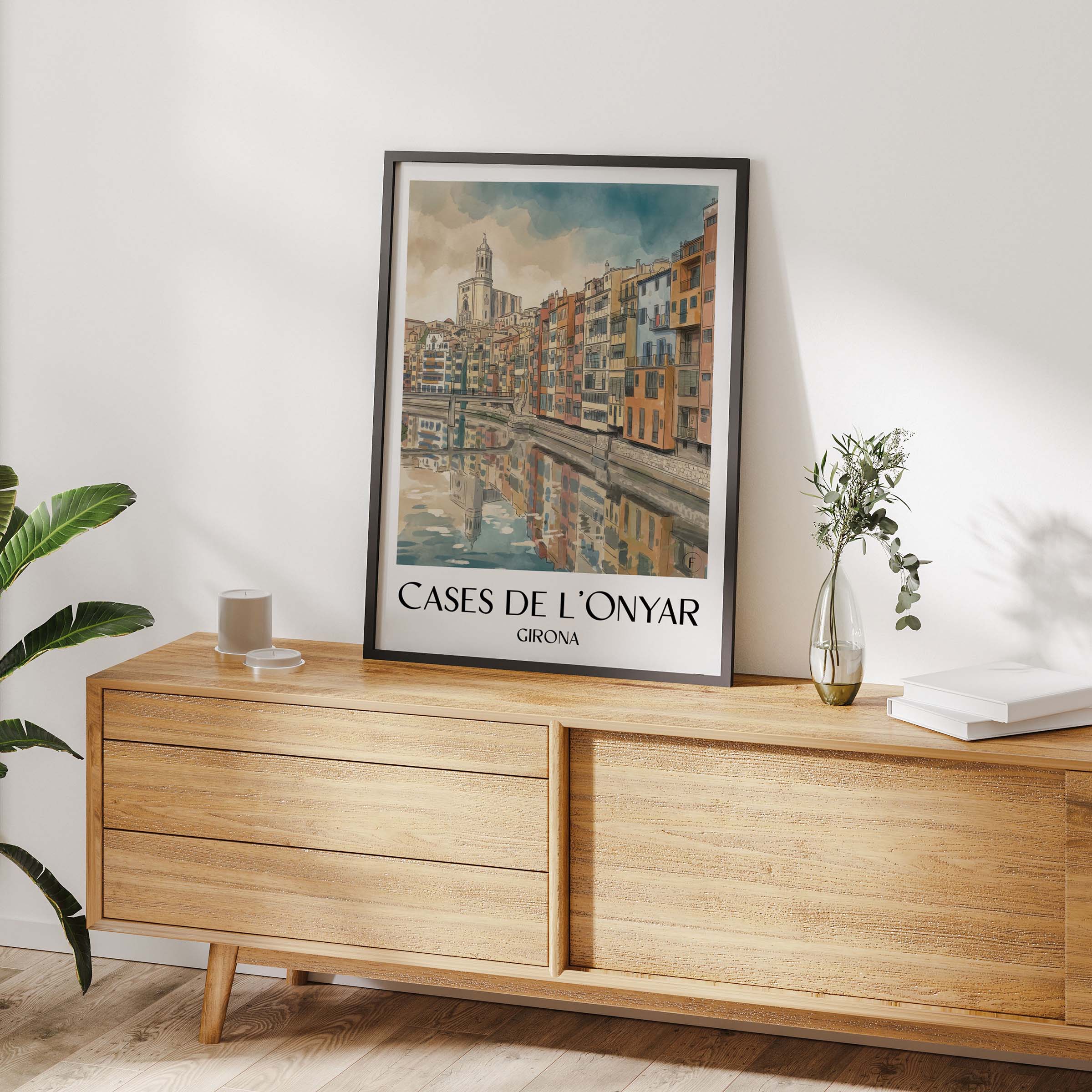 cases-de-l'onyar-girona-spanien-poster-aquarell