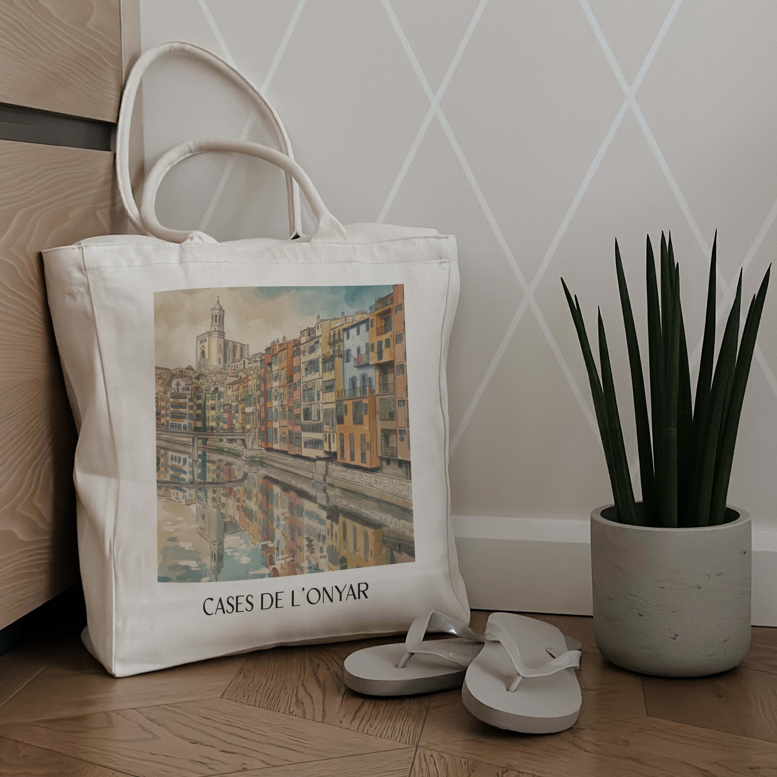 cases-de-l'onyar-girona-spanien-einkaufstasche-aquarell
