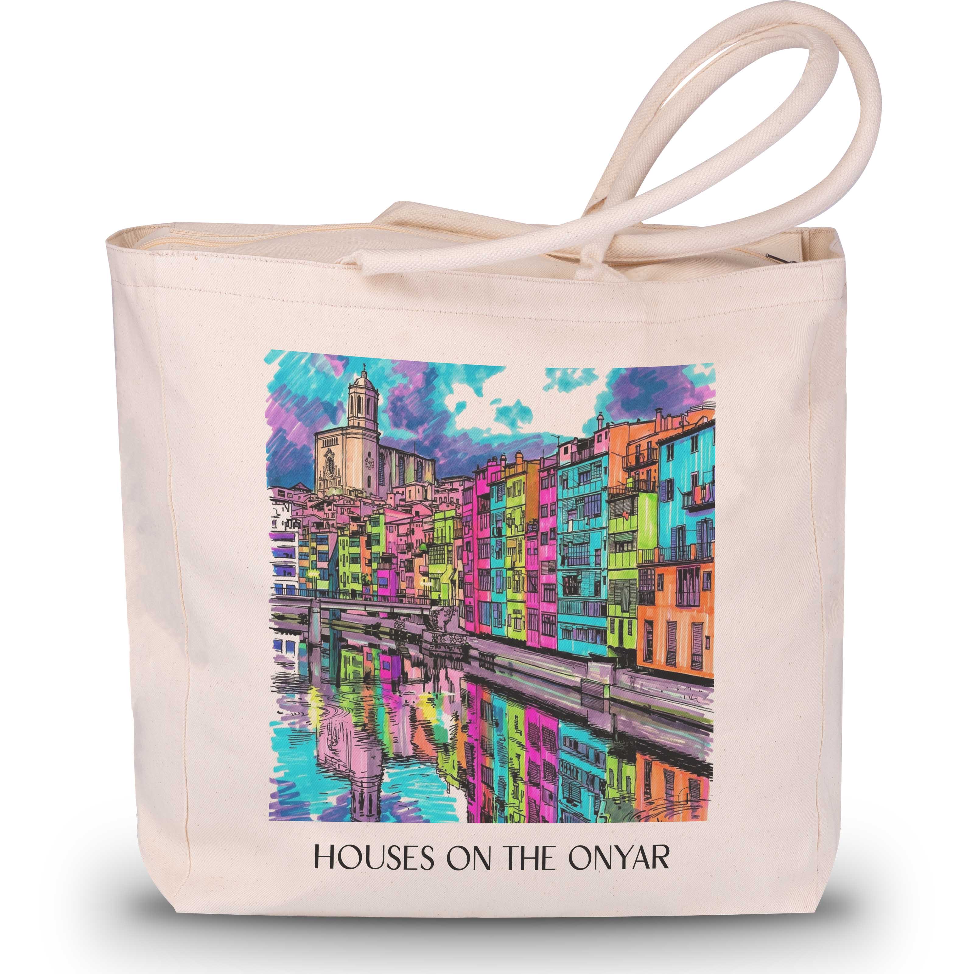 Cases de l'Onyar Shopping Tasche - Girona - Spanien Tote Bag - Einkaufstasche im Tag Graffiti Stil - favplace