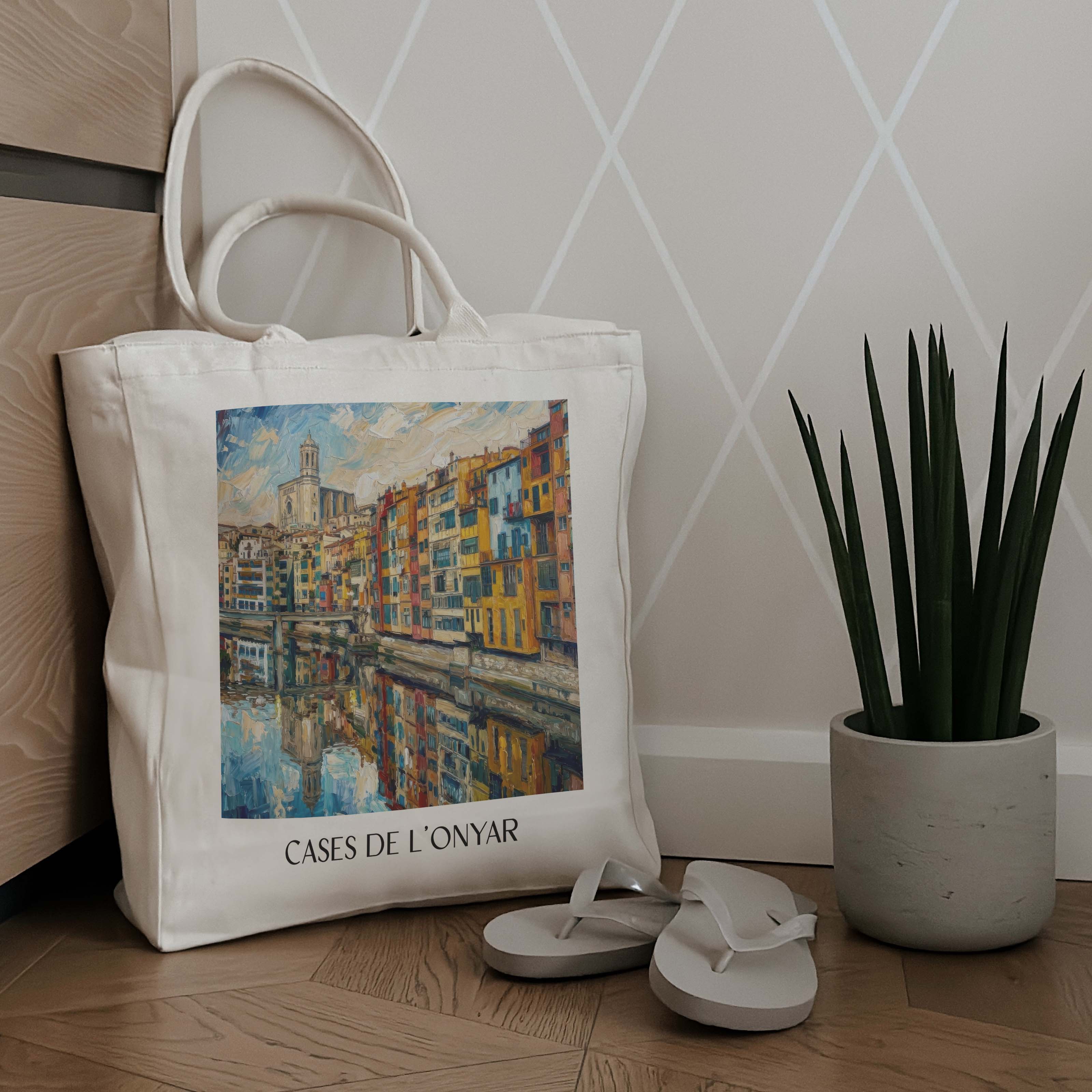 cases-de-l'onyar-girona-spanien-einkaufstasche-oil-painting-oelgemaelde