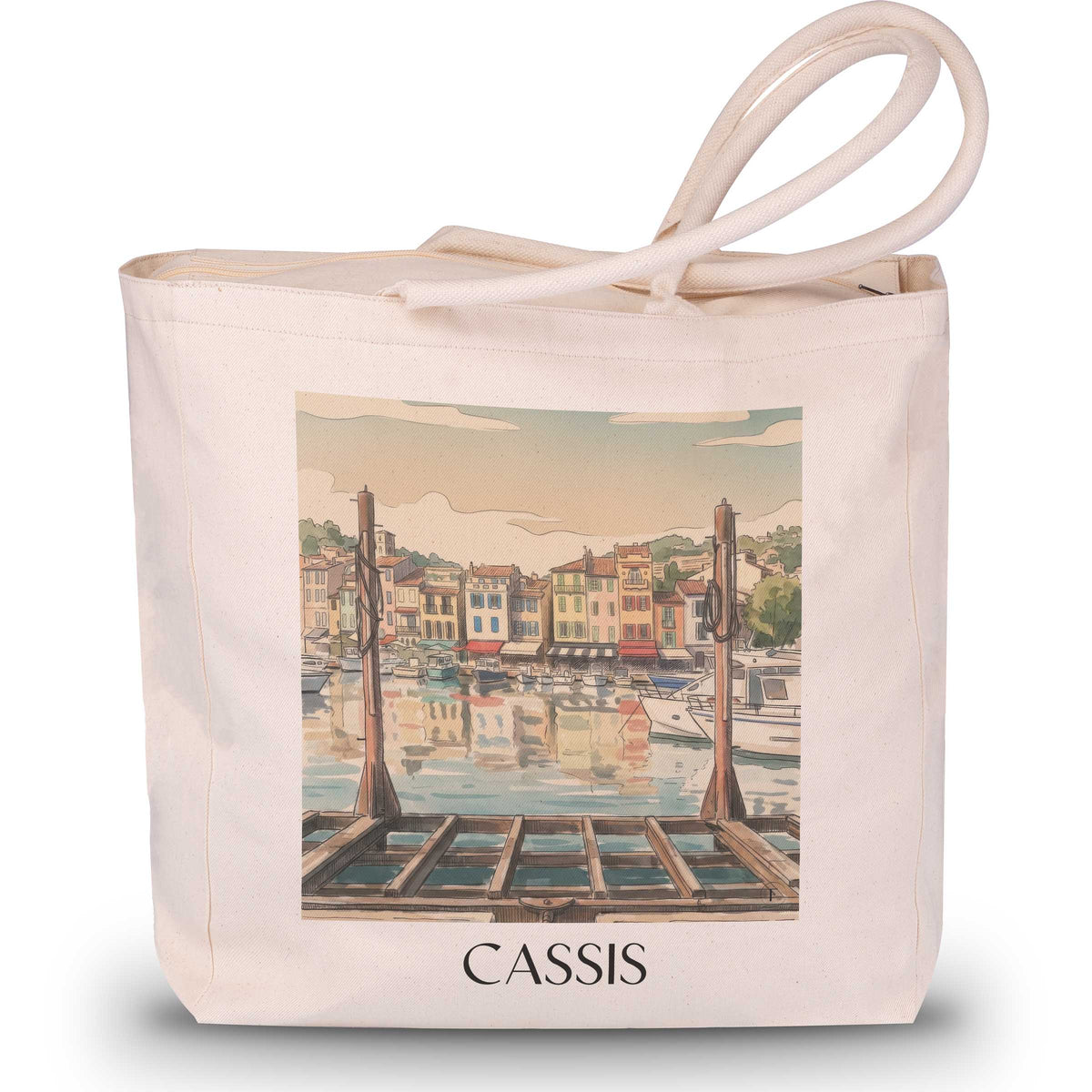 Cassis Shopping Tasche - Provence - Frankreich Tote Bag - Einkaufstasche im Aquarell Stil - favplace