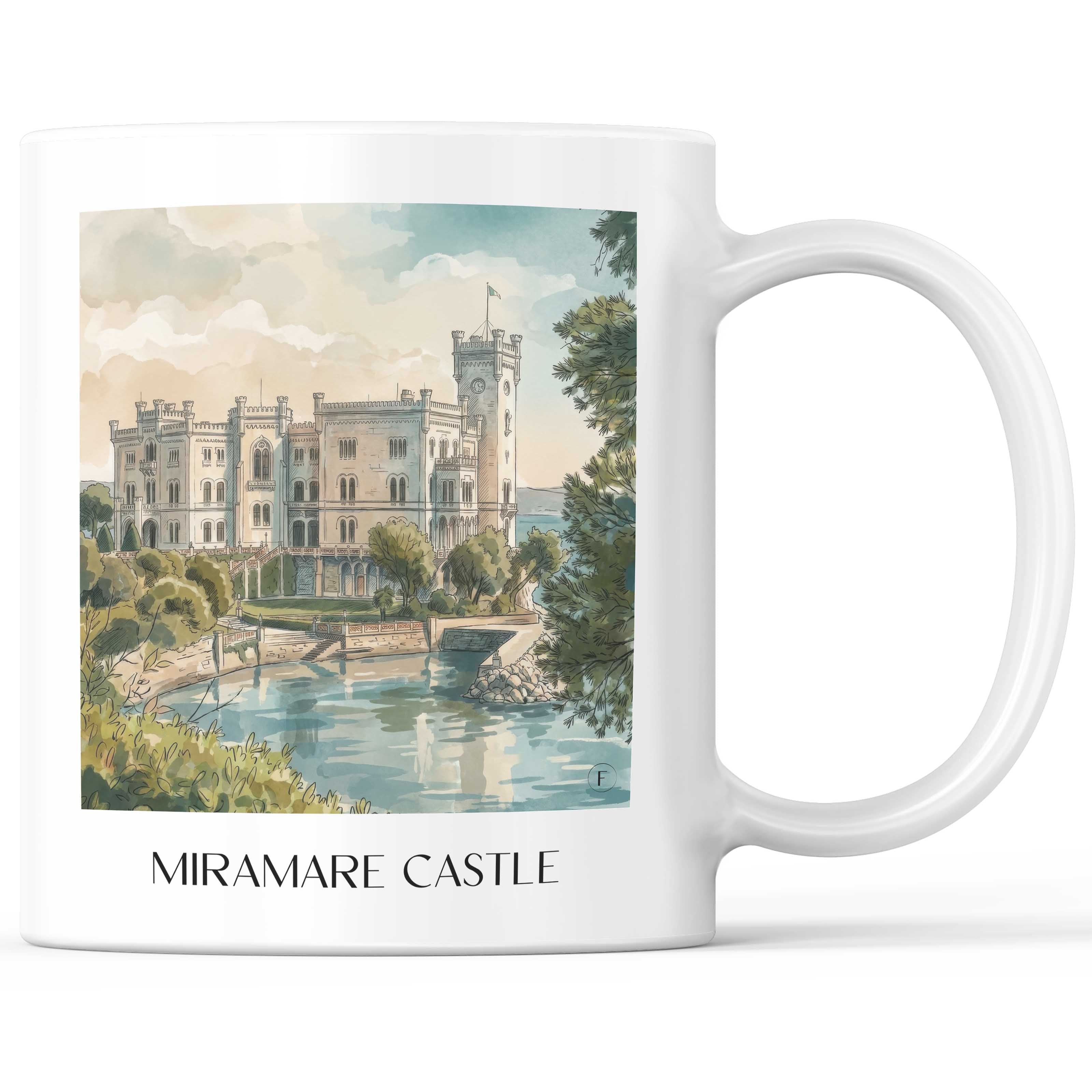 Casstello di Miramare Kaffeebecher - Triest - Italien Becher - Kaffeetasse im Aquarell Stil - favplace